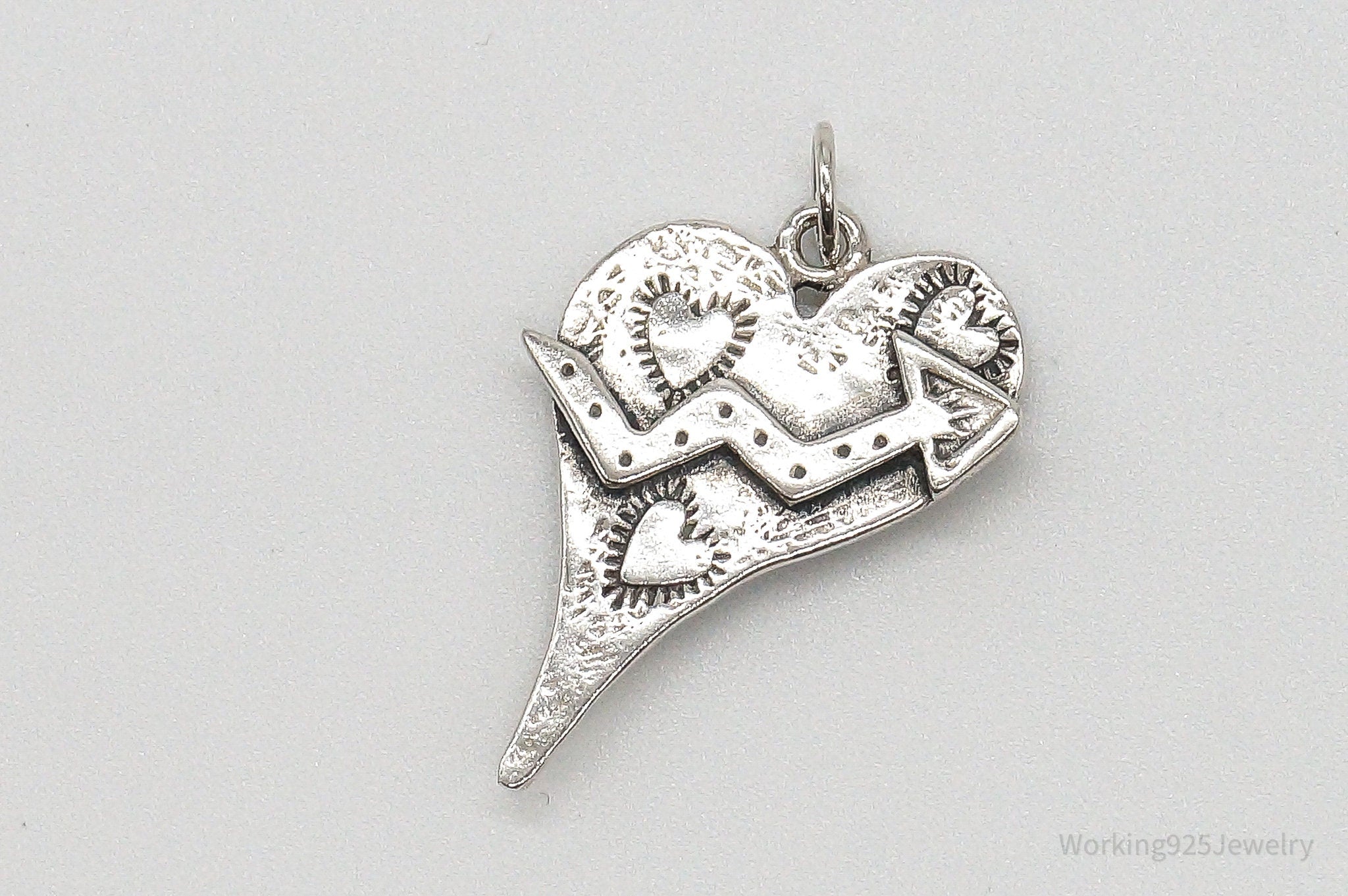 Vintage Artsy Heart Sterling Silver Pendant