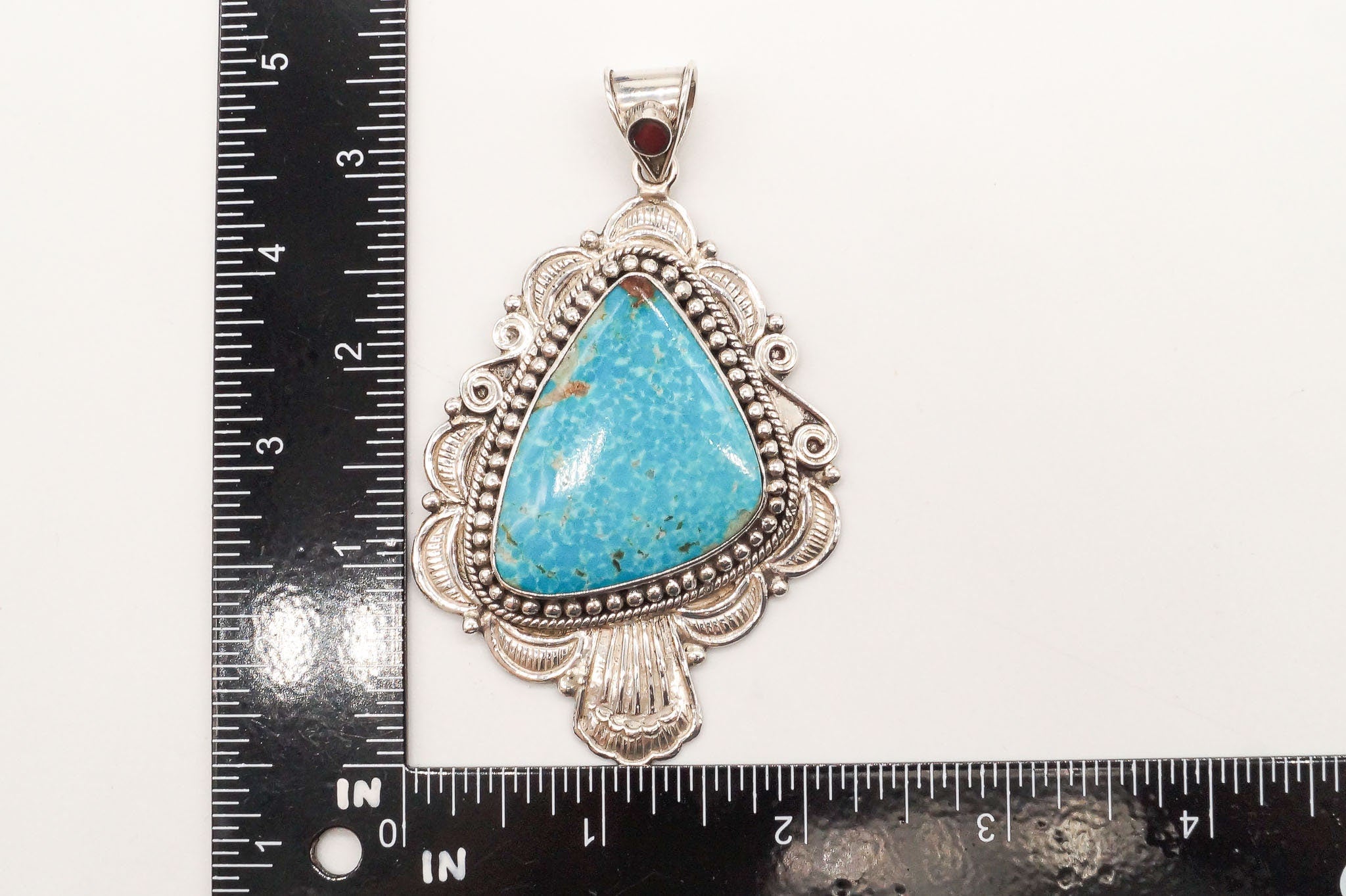 Large Vintage Native American Unsigned Turquoise Sterling Silver Pendant