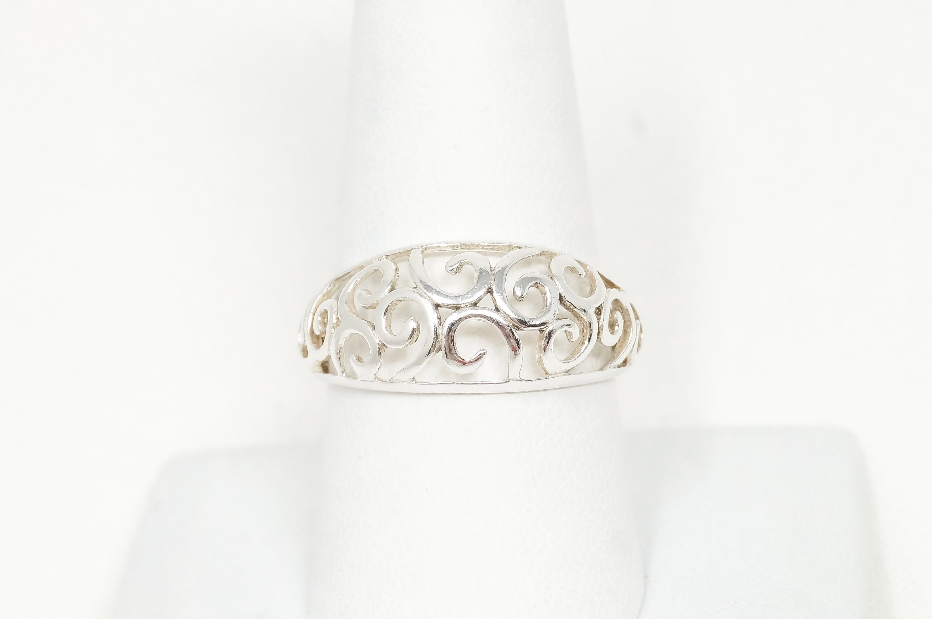 Vintage Art Nouveau Swirl Scroll Cut Out Sterling Silver Ring - Sz 9 -783497378