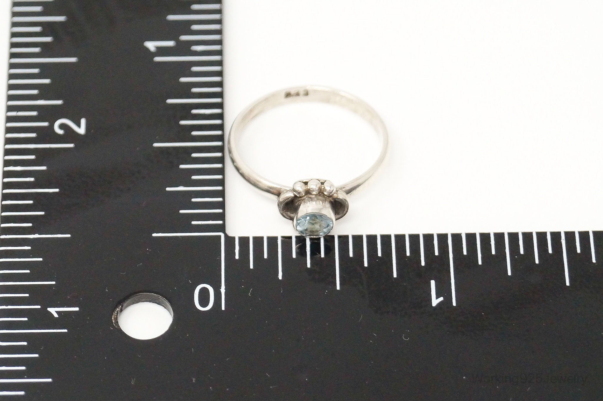 Vintage Bali Style Blue Topaz Sterling Silver Ring - SZ 6