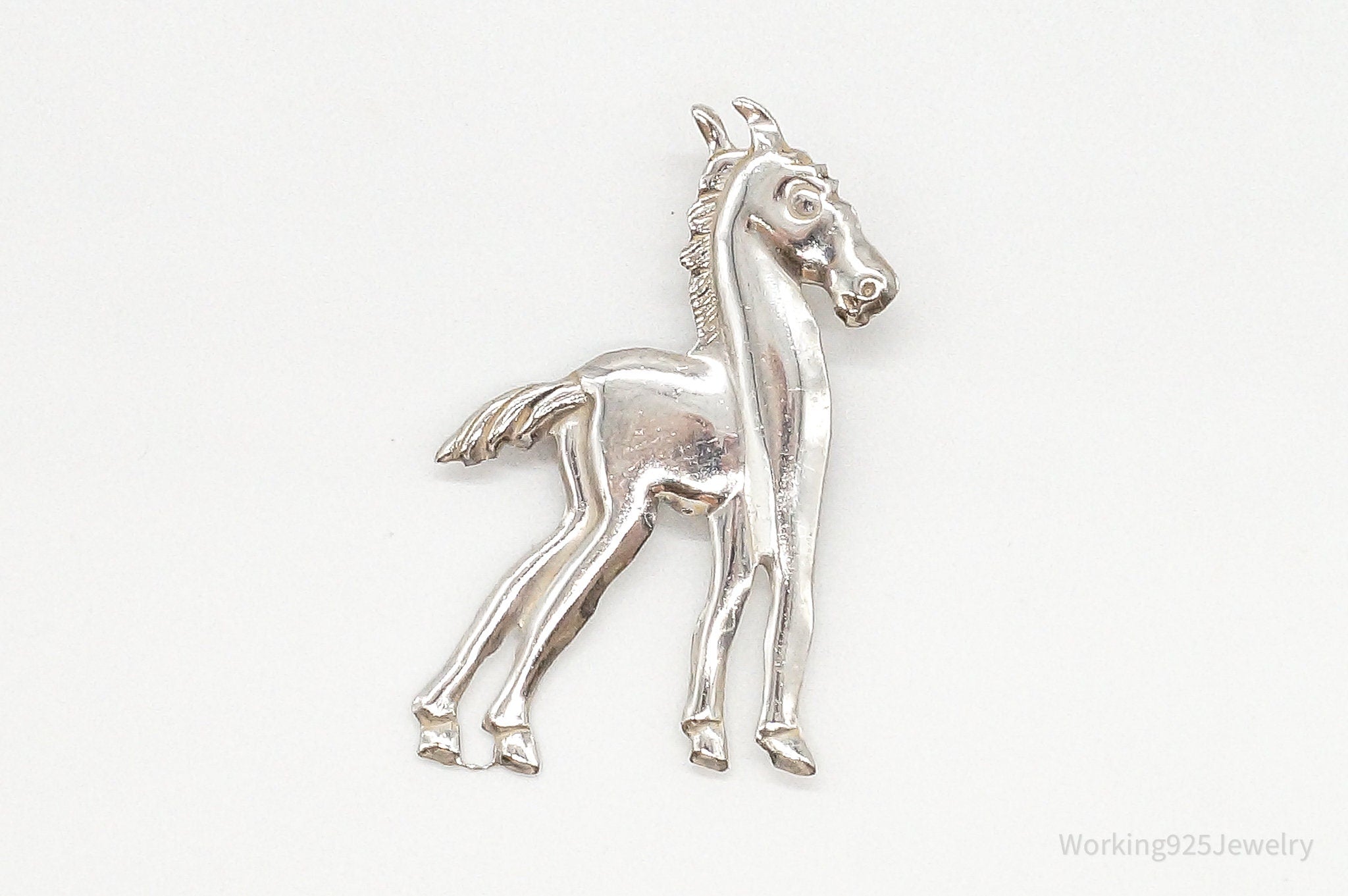 Large Antique Horse Sterling Silver Brooch Pin