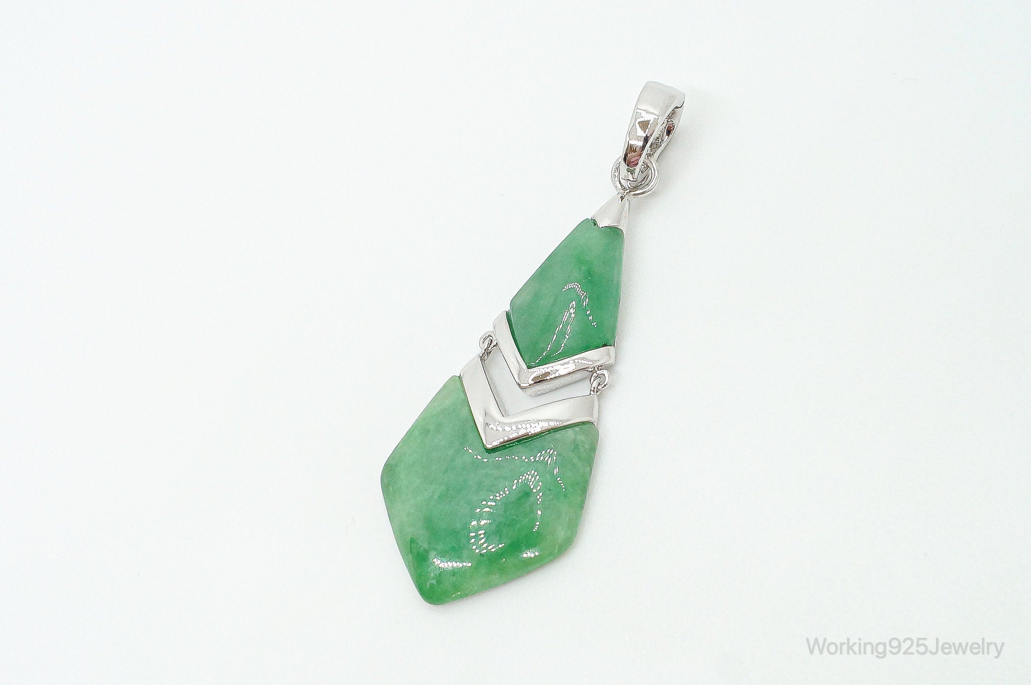 Designer BBJ Green Jade Sterling Silver Pendant