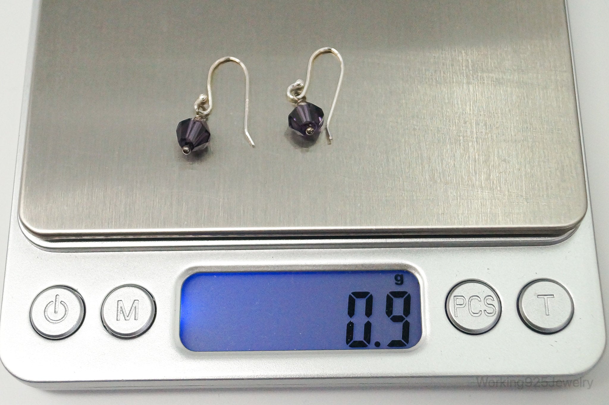 Purple Crystal Bead Modern Sterling Silver Earrings