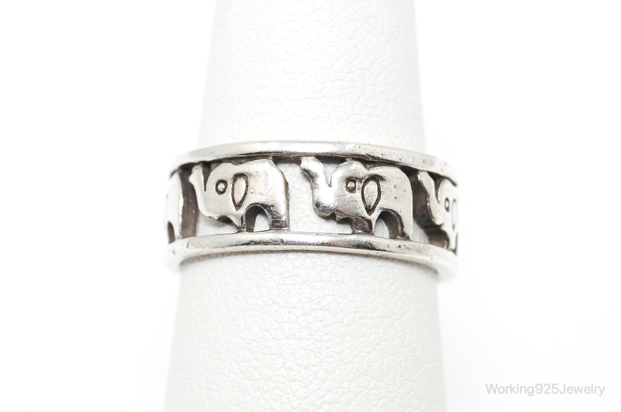 Vintage Elephant Safari Good Luck Sterling Silver Ring - Size 6.25