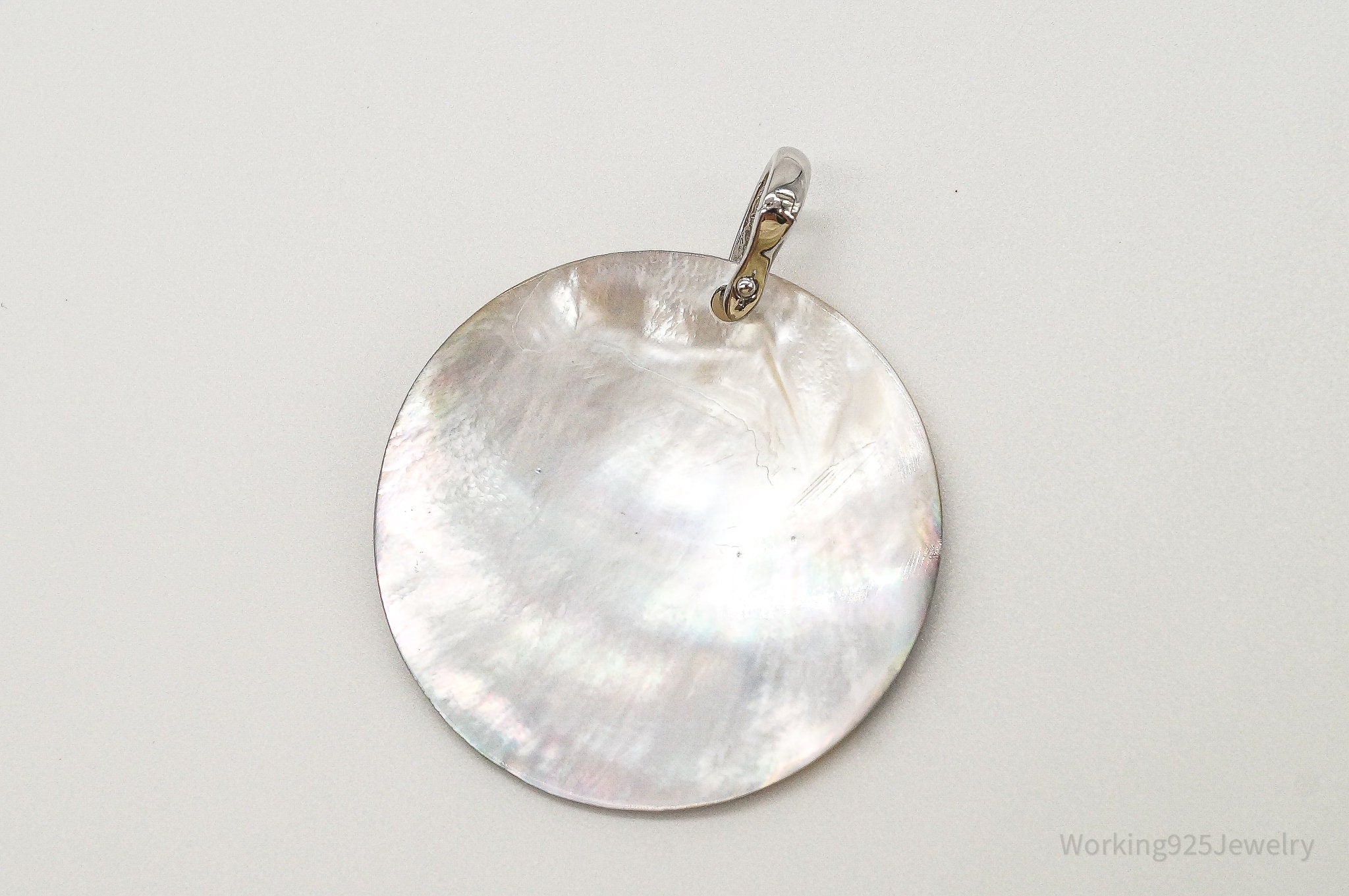 Large Vintage Designer Paua Abalone Shell Sterling Silver Pendant