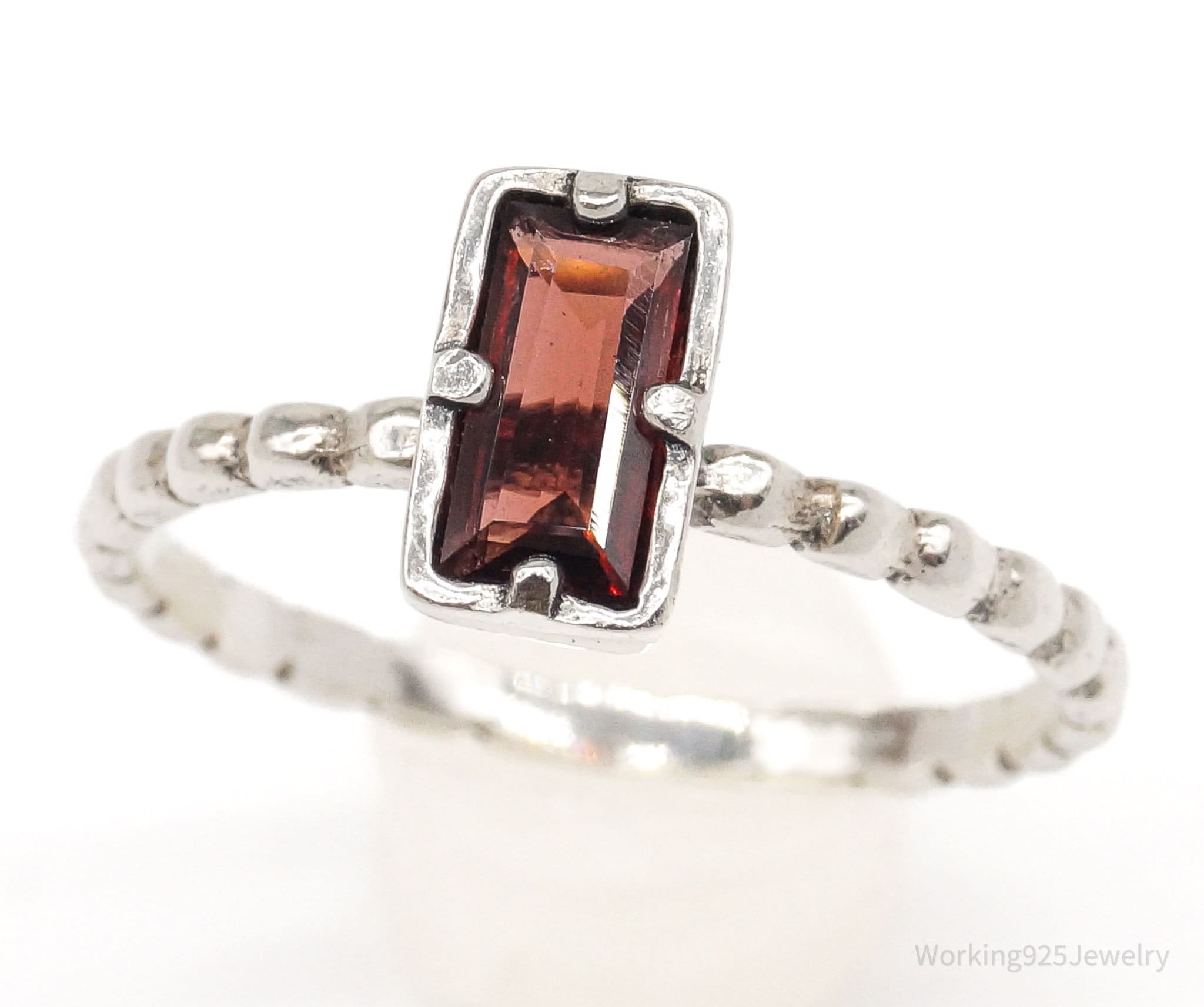 Vintage Israel Designer Paz PZ Garnet Sterling Silver Ring - Size 10.25