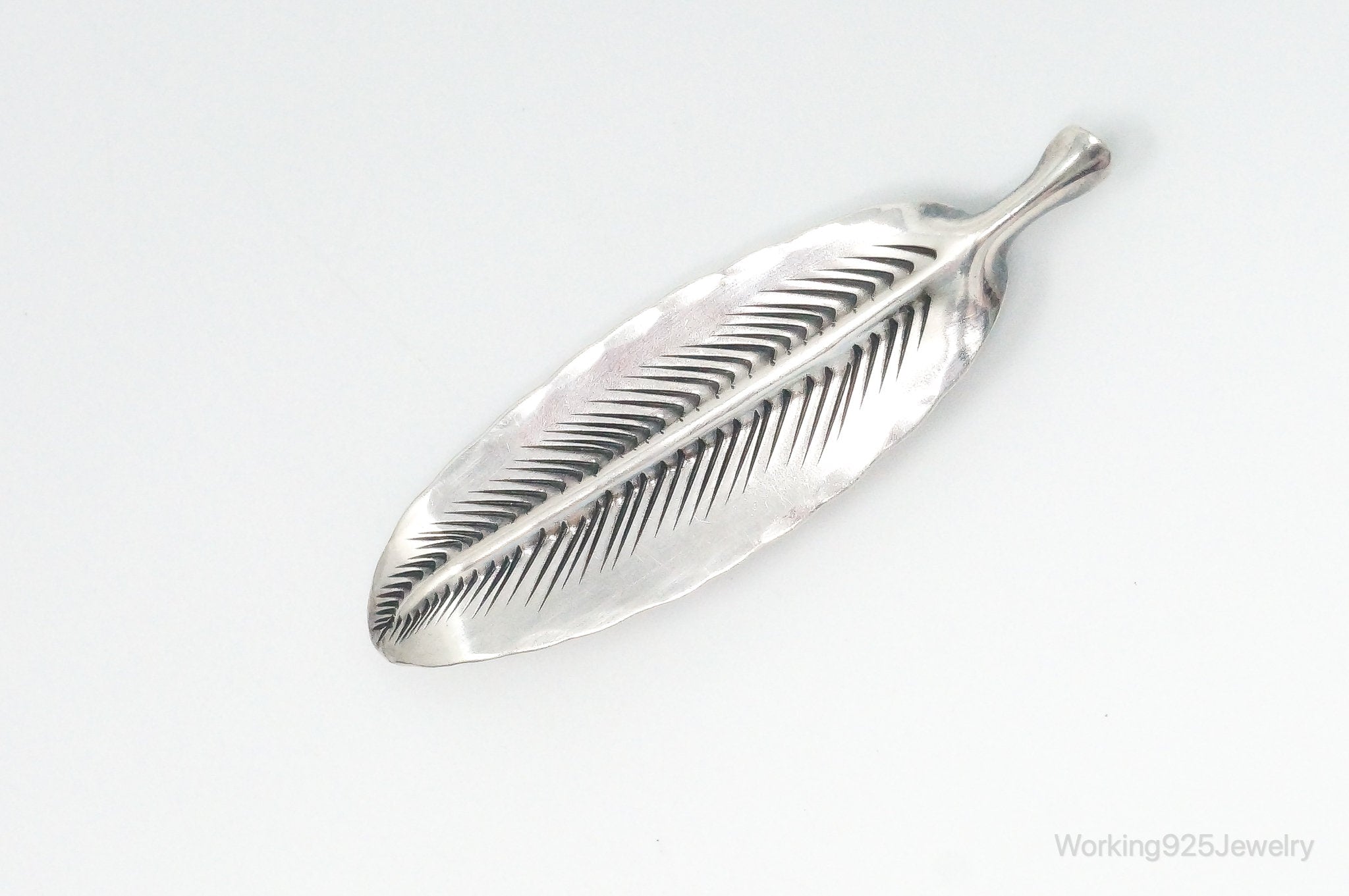 Vintage Designer NYE Modernist Feather Sterling Silver Brooch Pin