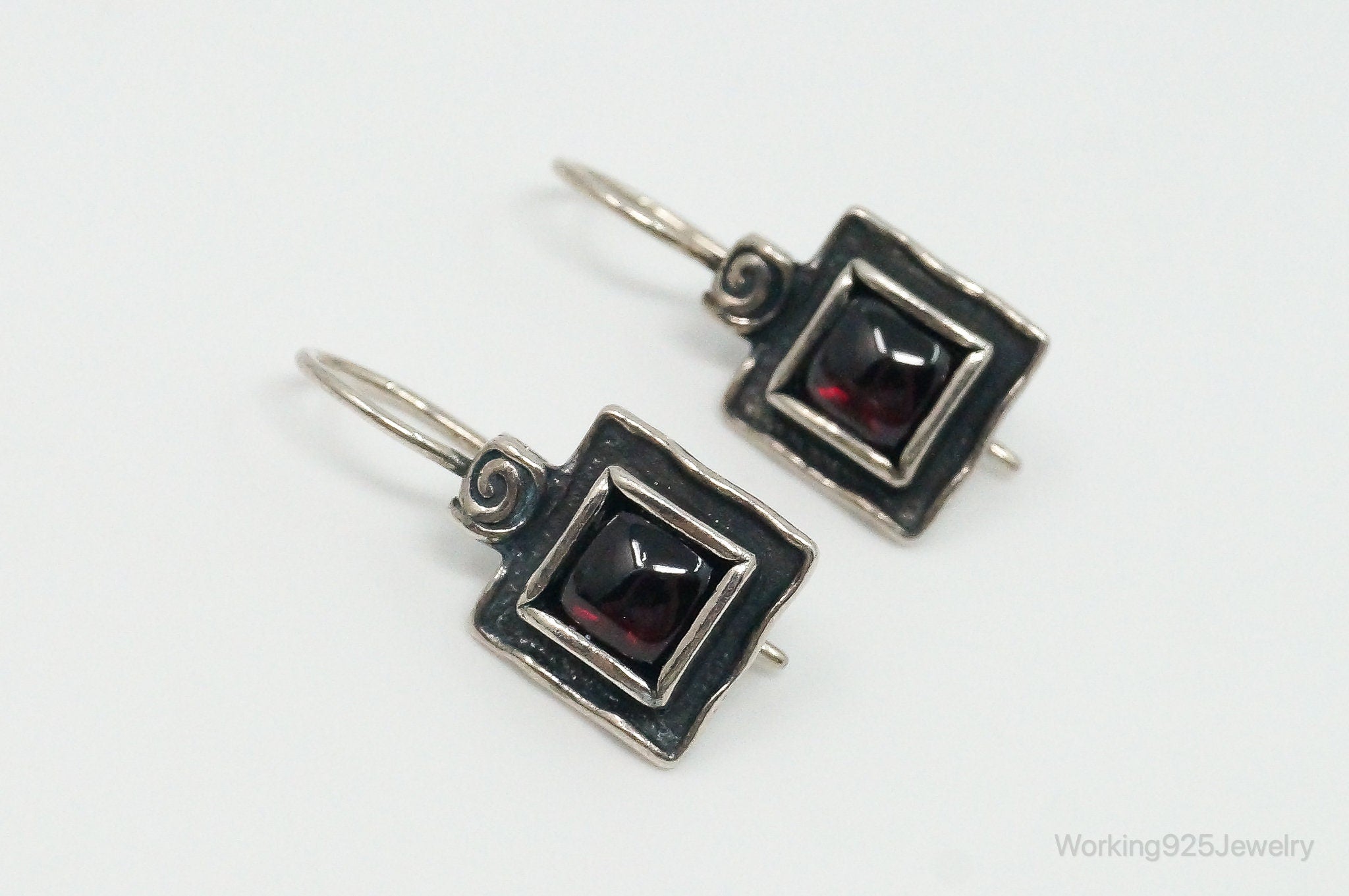 Designer Silpada Rhodonite Garnet Square Sterling Silver Earrings