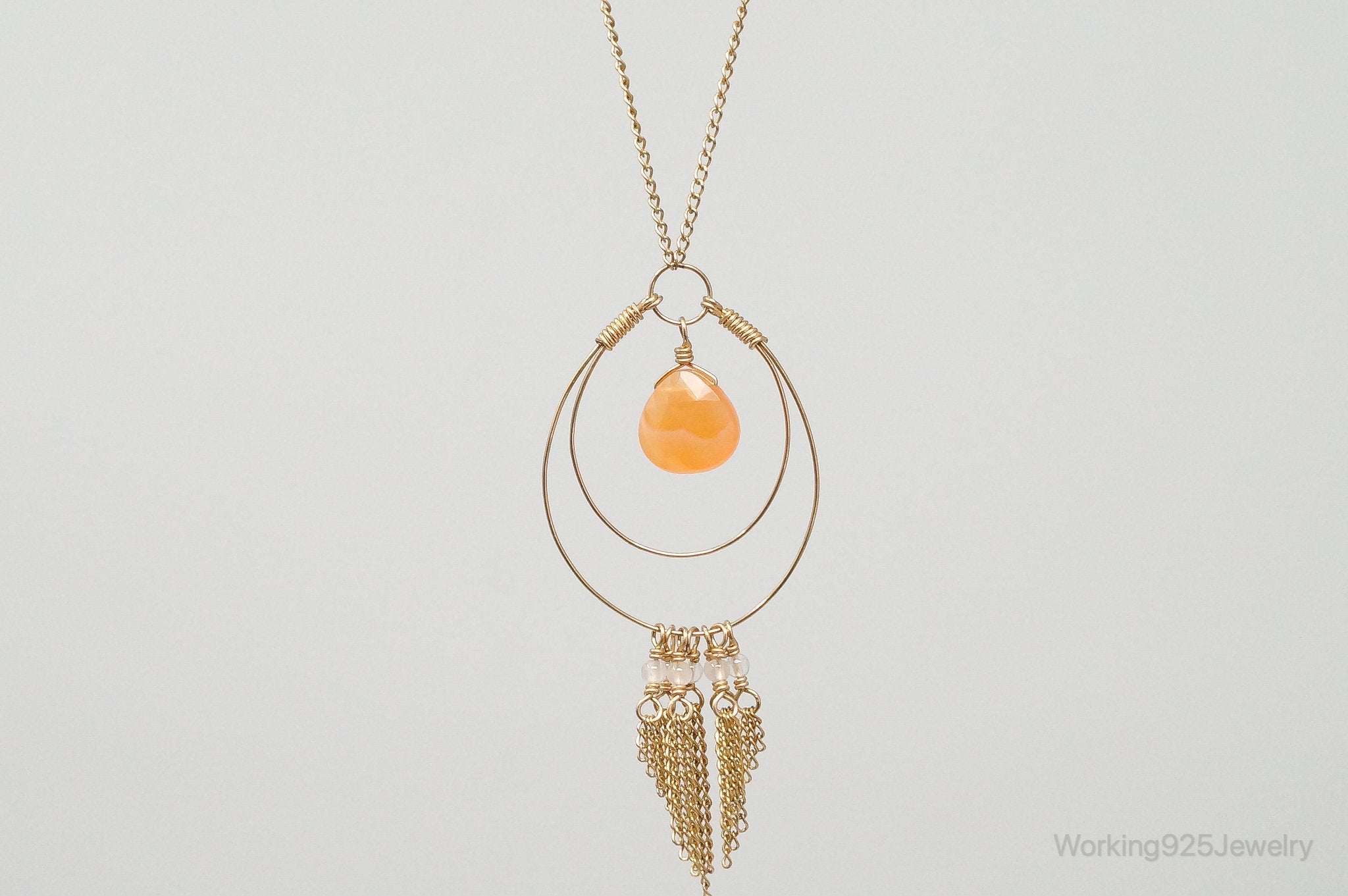 Vintage 14K Gold Filled Orange Agate Sterling Silver Necklace