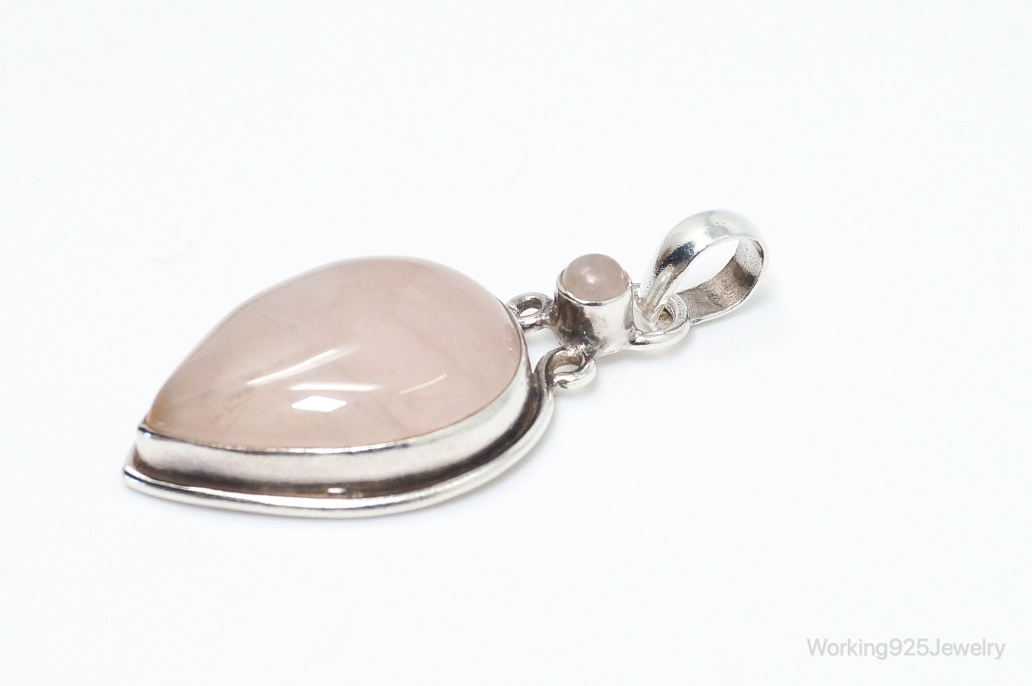 Large Vintage Rose Quartz Sterling Silver Necklace Pendant