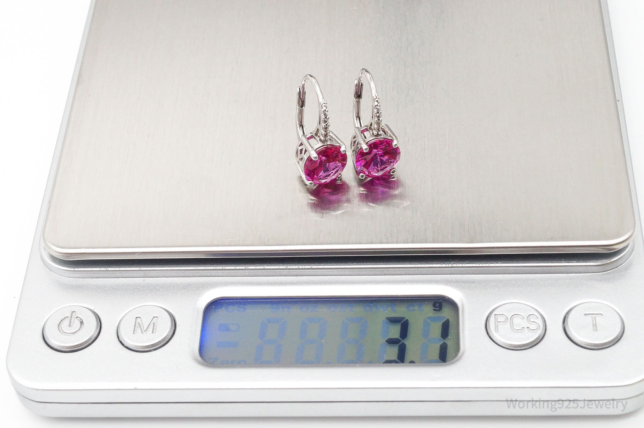 Vintage Designer Ruby Cubic Zirconia Sterling Silver Earrings