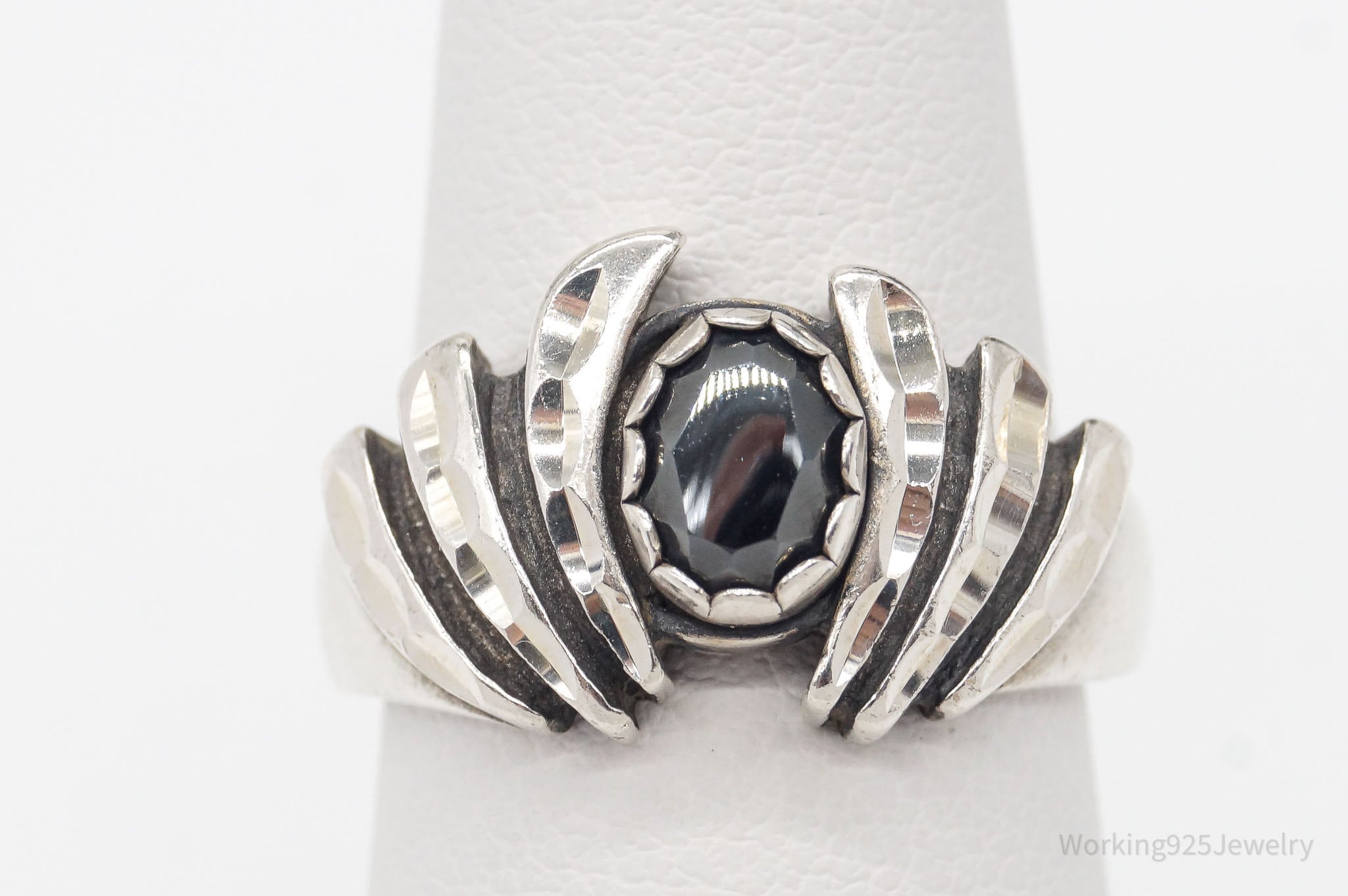 Vintage Designer WM Co Hematite Sterling Silver Ring - Size 6.25