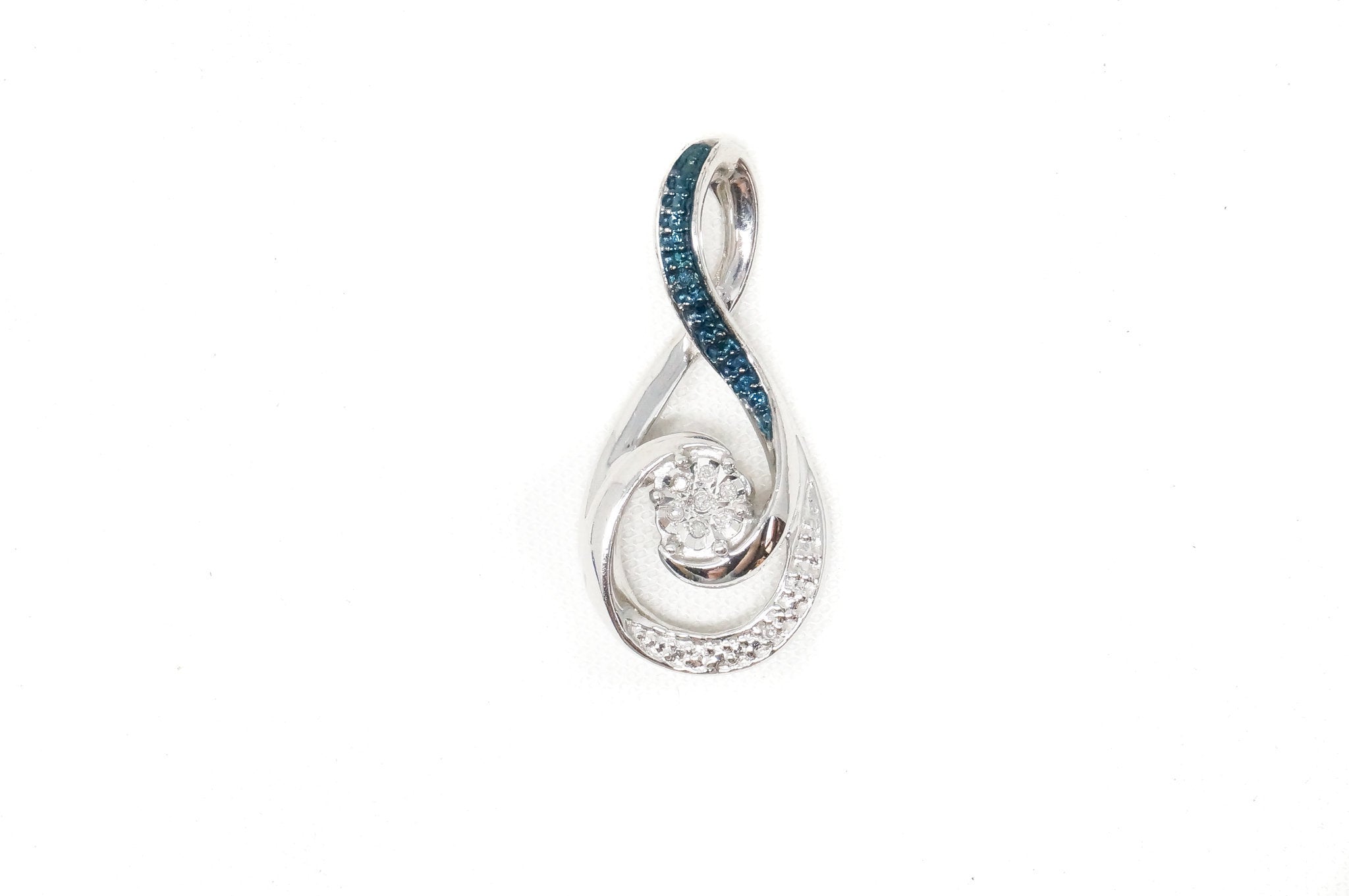 Vintage Blue Diamond Sterling Silver Necklace Pendant