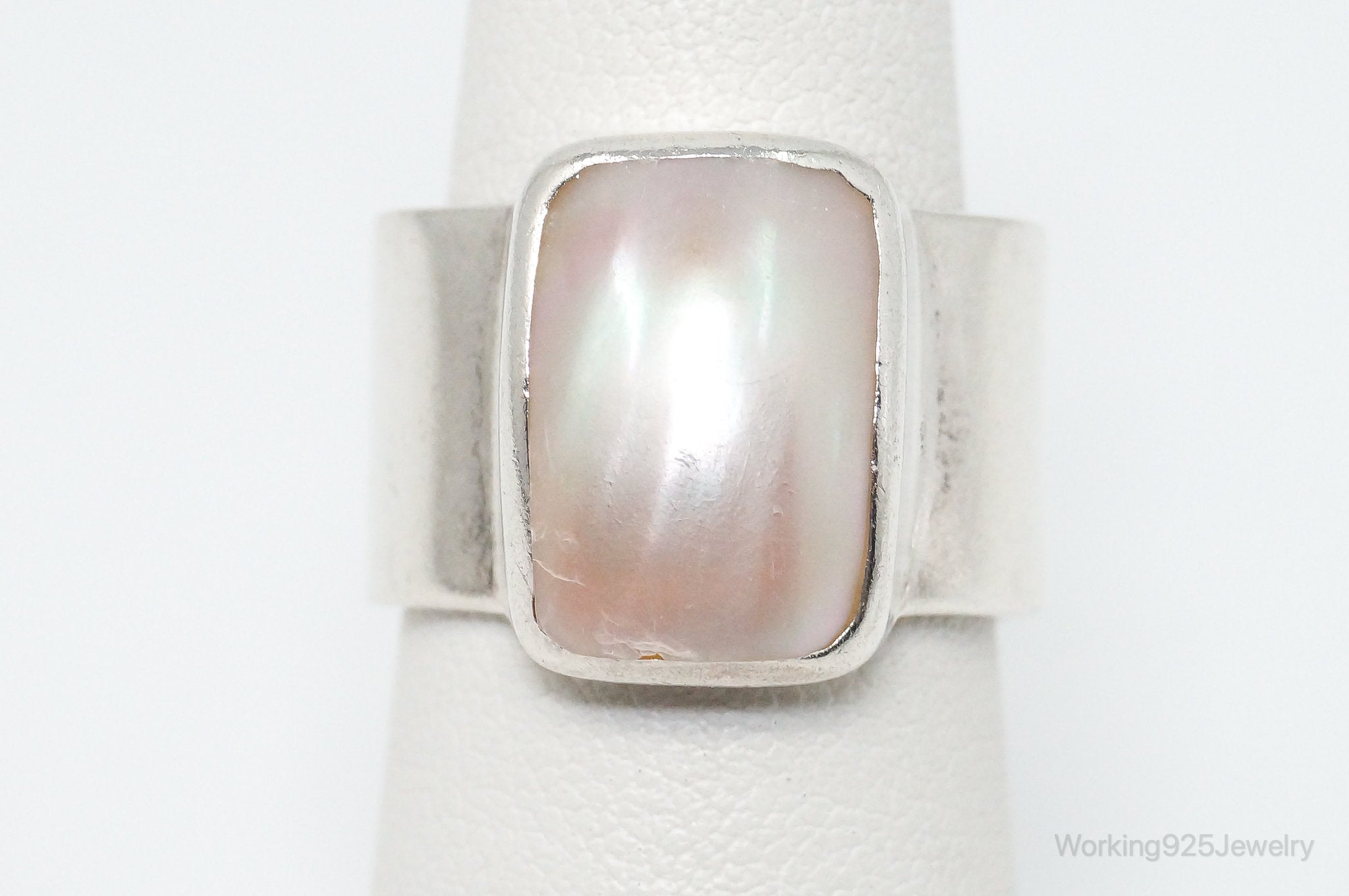 Vintage Designer Mother Of Pearl Sterling Silver Ring - SZ 7.25