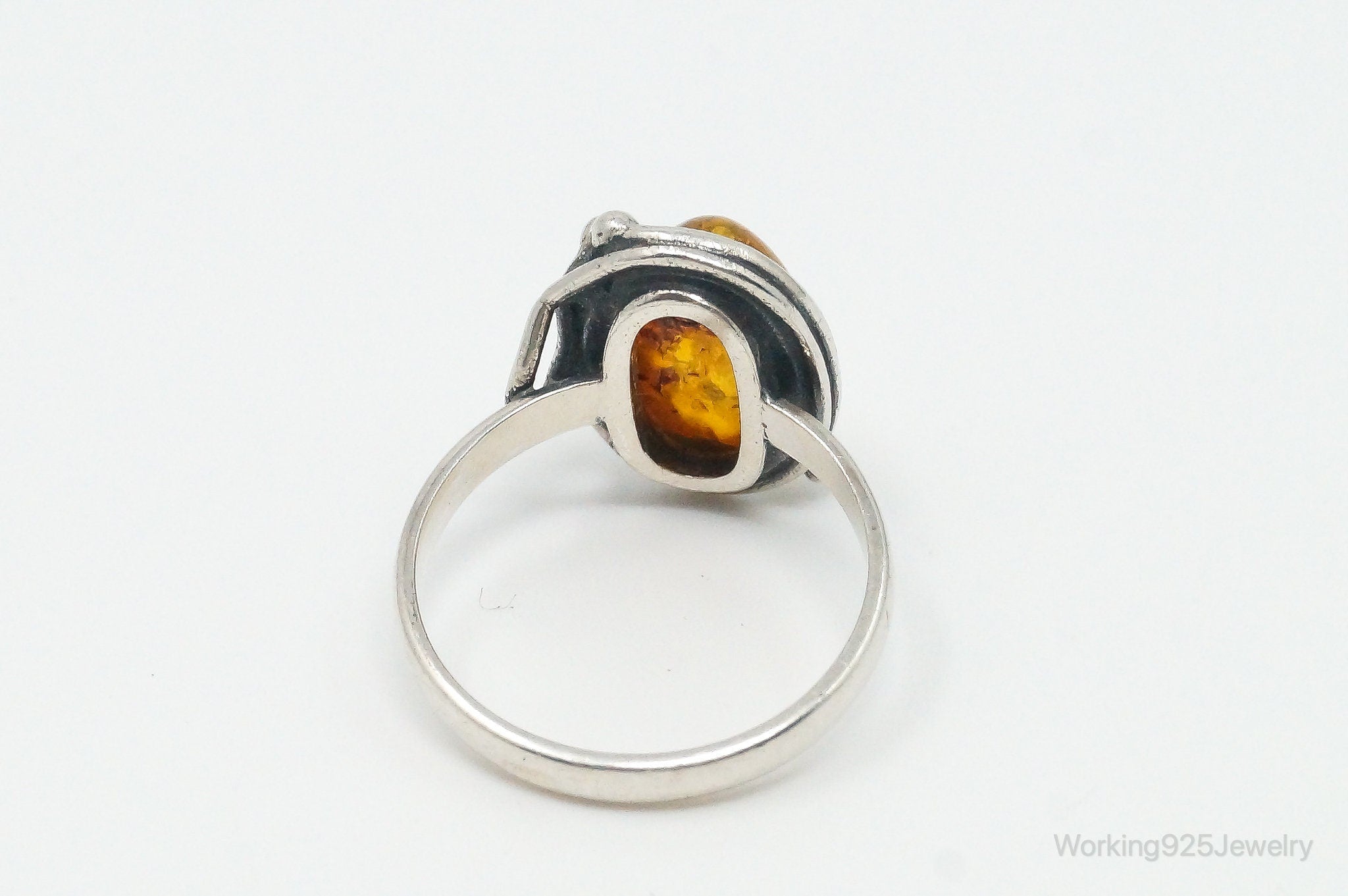 Vintage Baltic Amber Sterling Silver Ring - Size 6.25