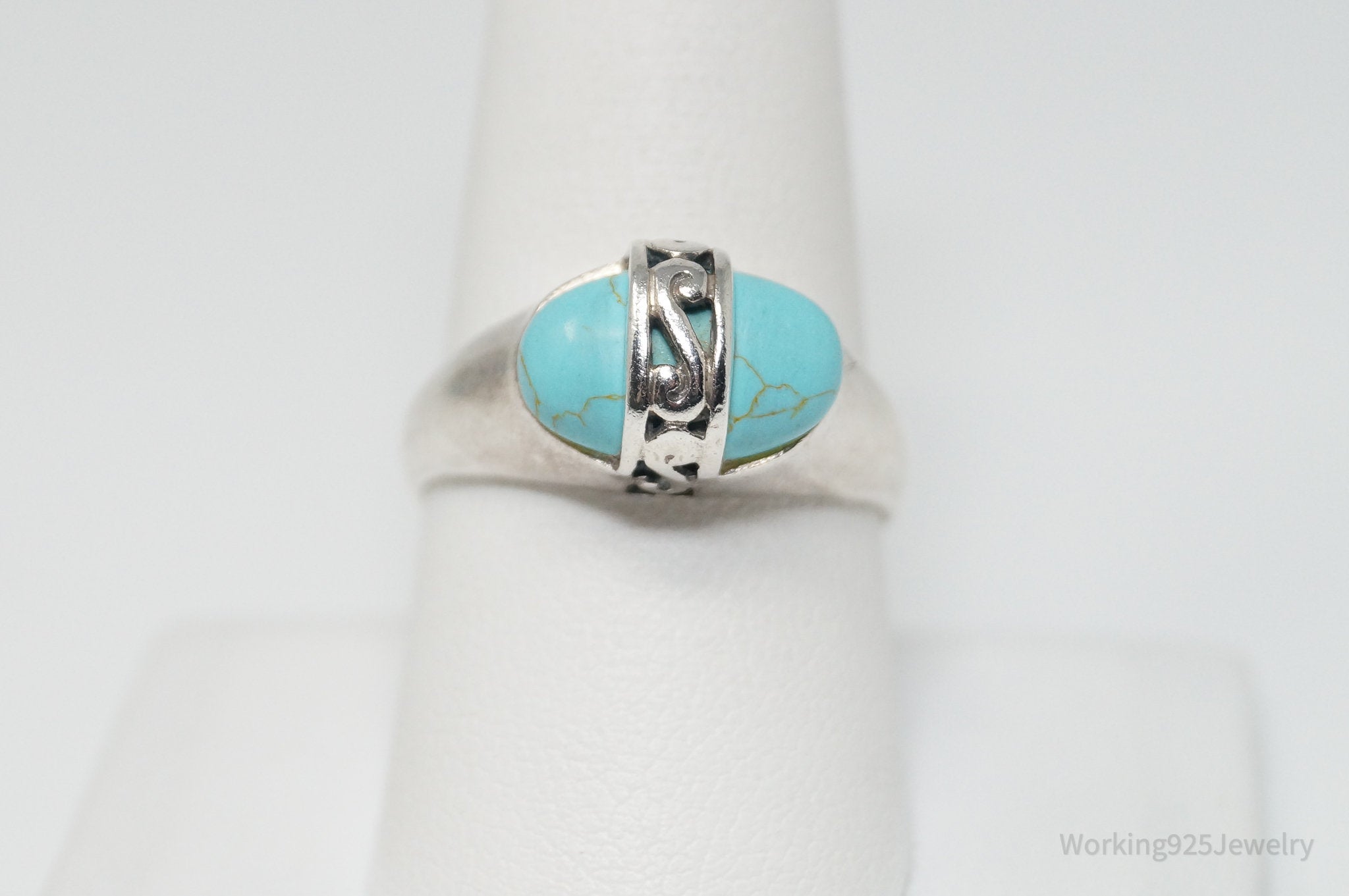 Vintage Designer PD Turquoise Sterling Silver Ring - Size 9