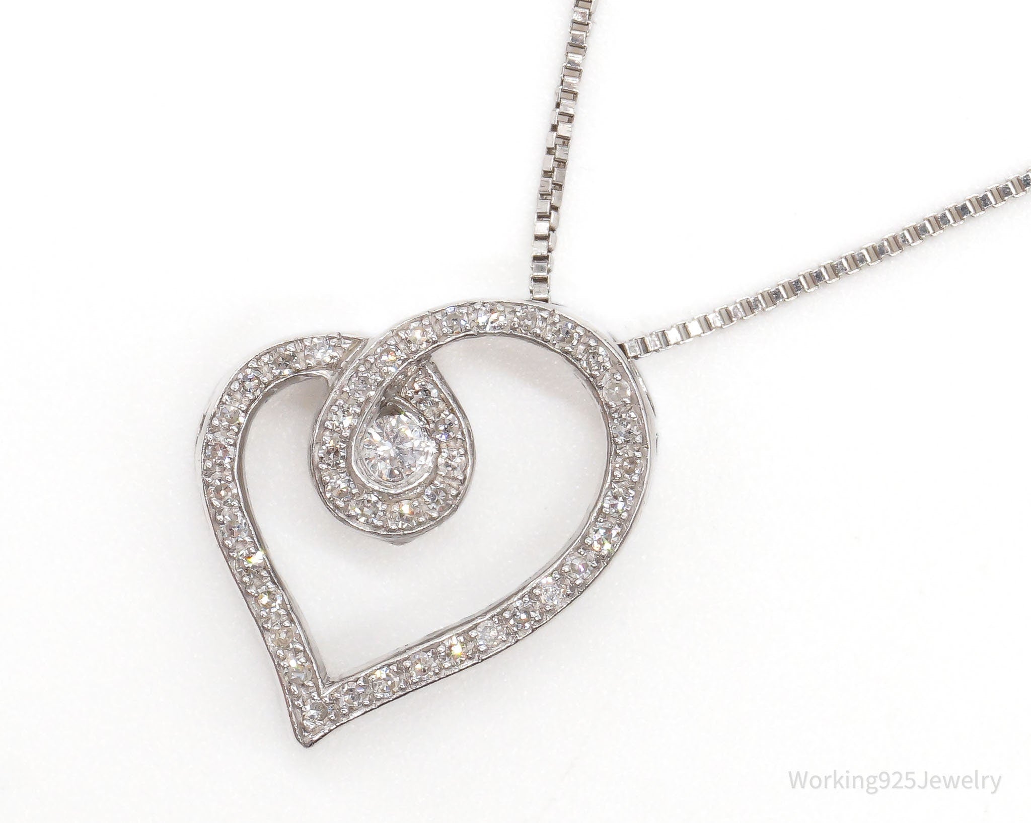 Vintage Diamond Heart Sterling Silver Necklace