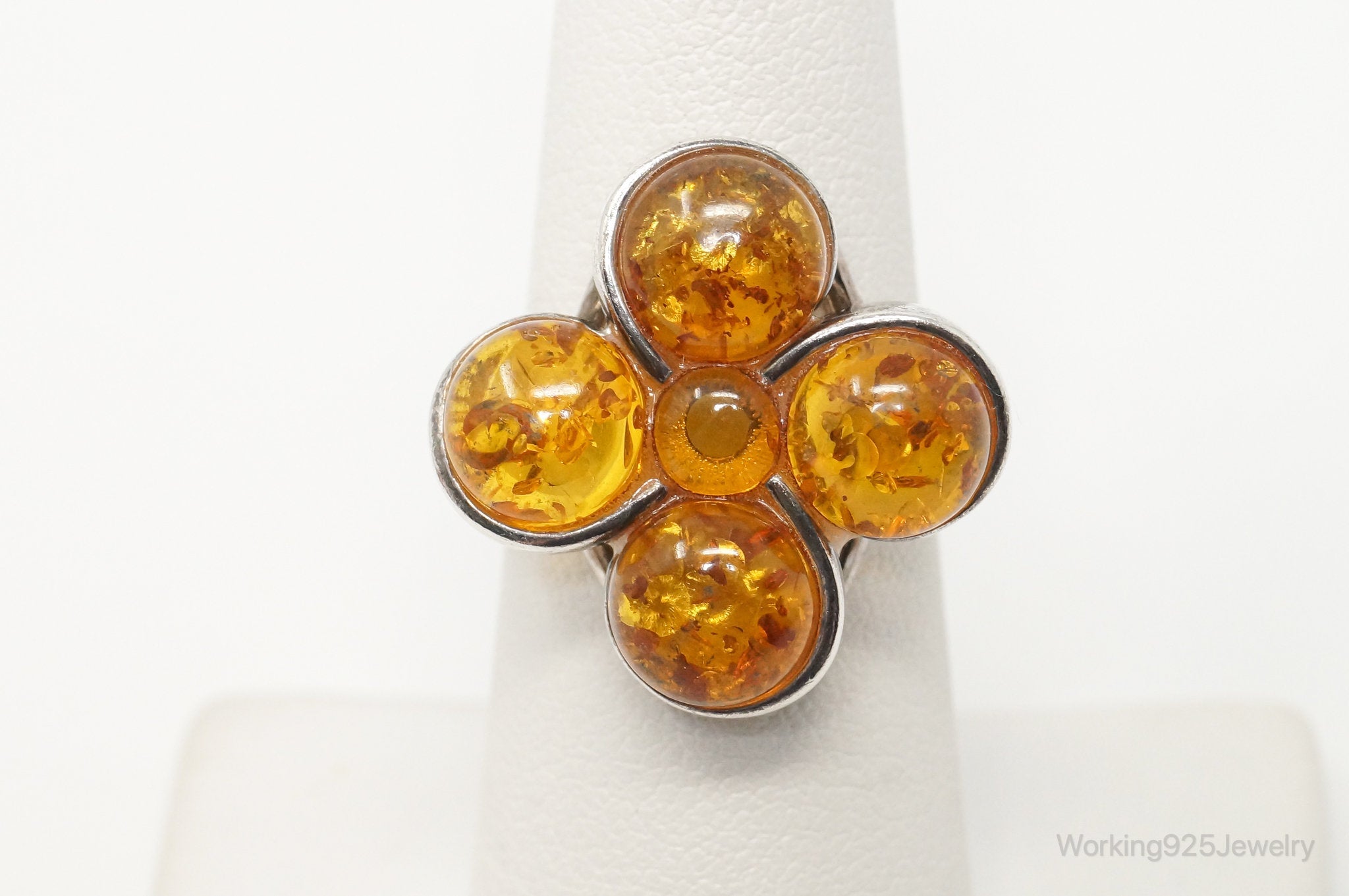 Vintage Honey Baltic Amber Sterling Silver Ring Size 7