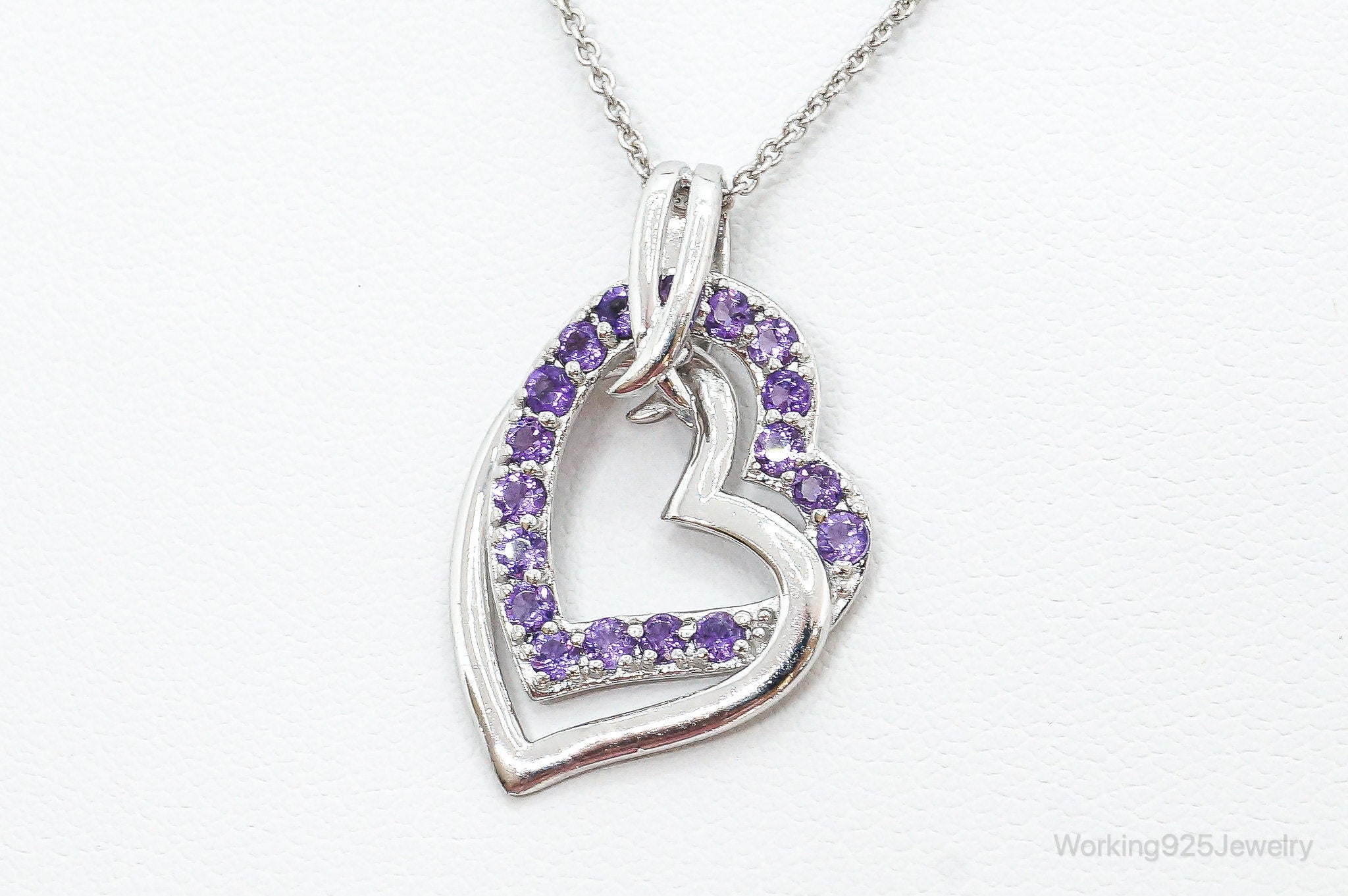 Designer Amethyst Cubic Zirconia Heart Sterling Silver Necklace