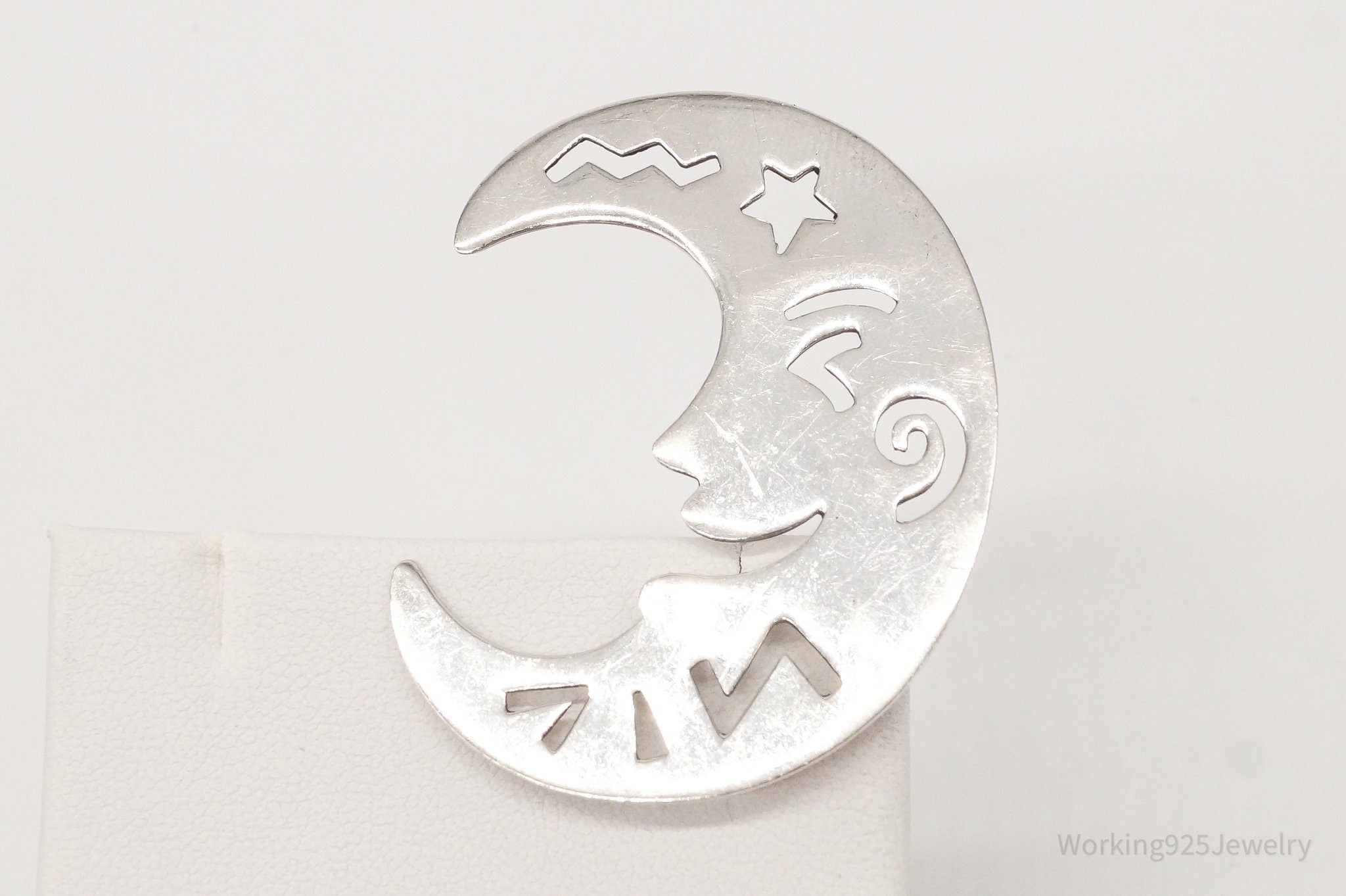 Vintage Boma Large Crescent Moon Sterling Silver Brooch Pin