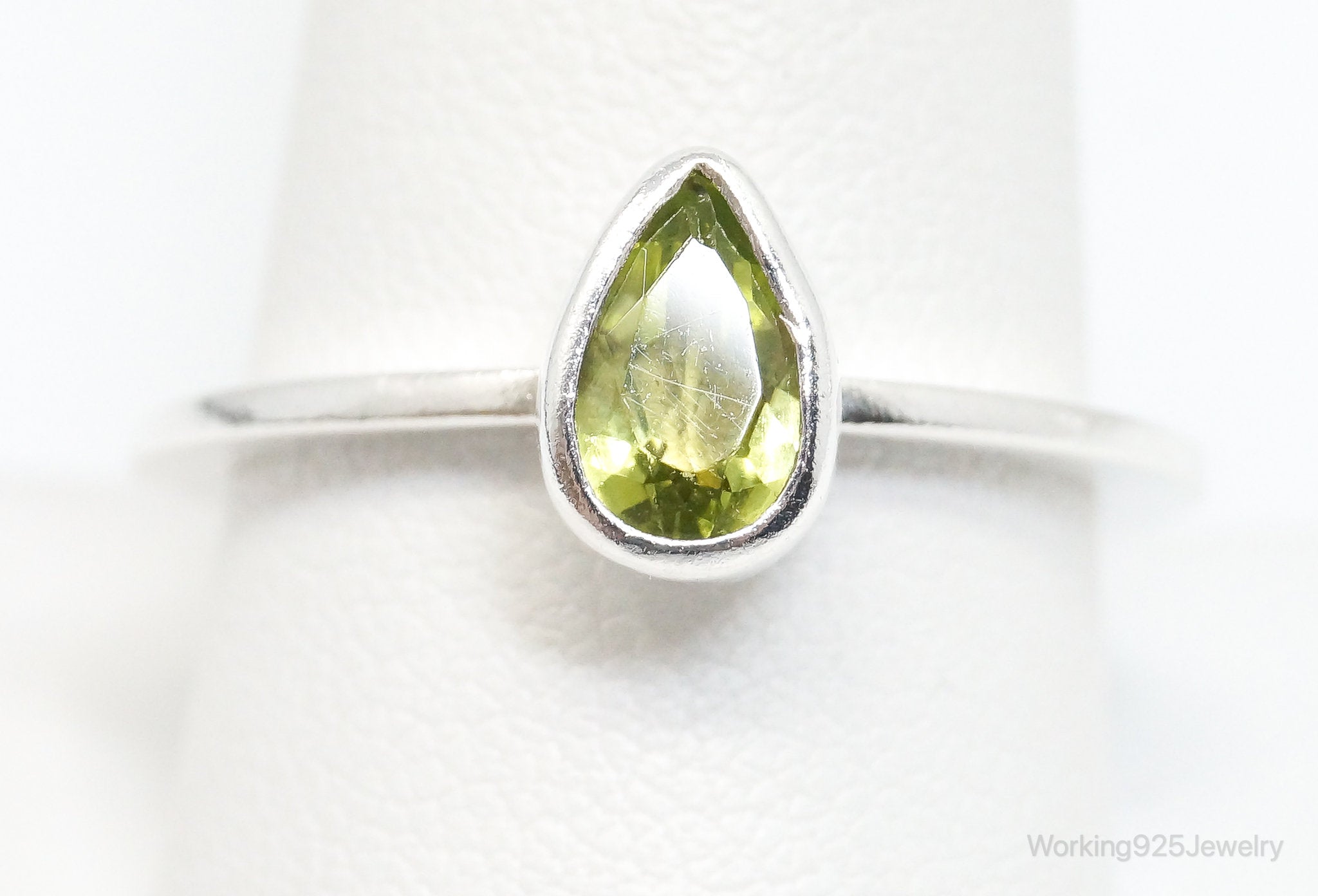 Vintage Green Peridot Sterling Silver Stacker Stackable Ring - SZ 9.75