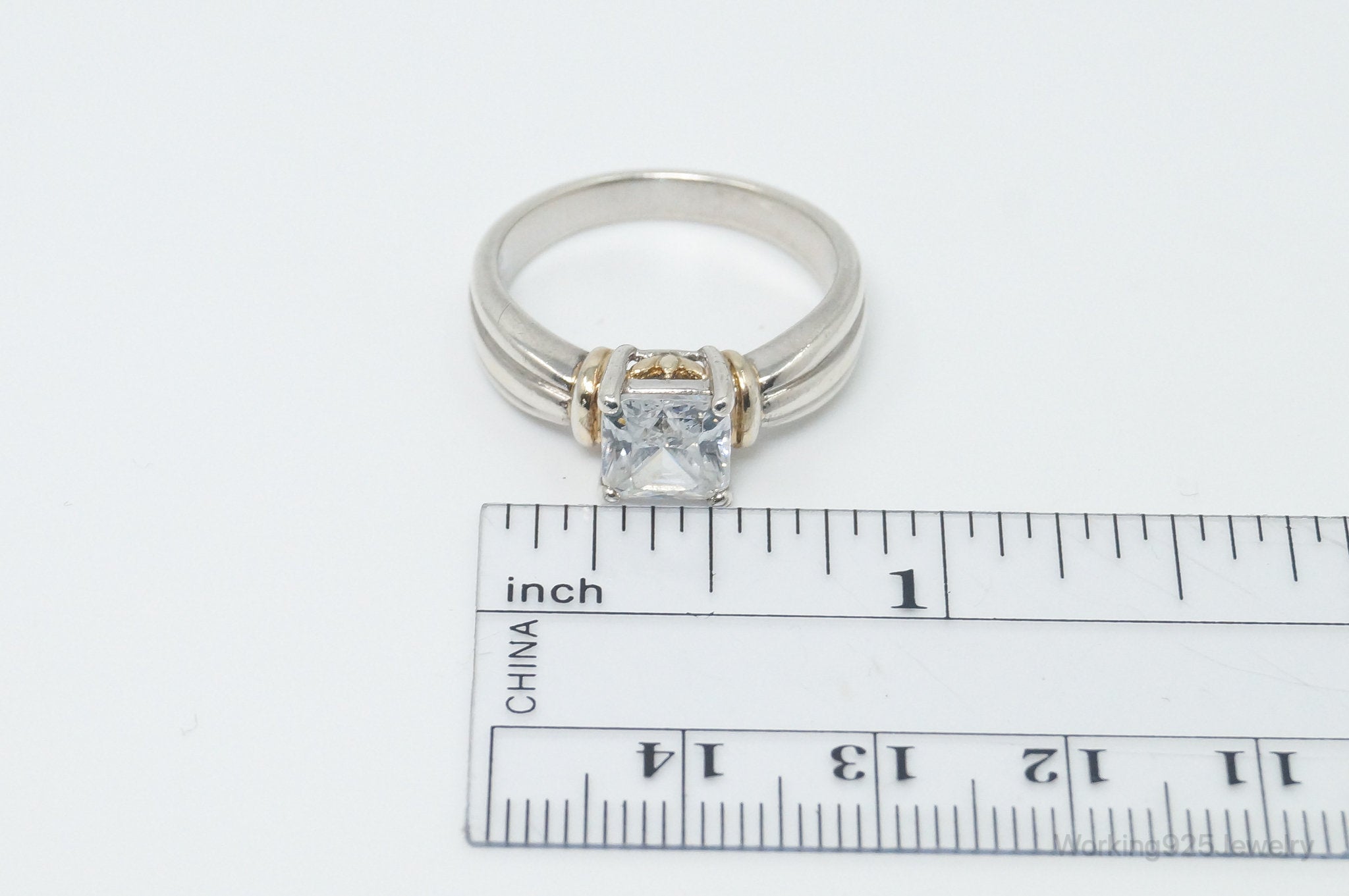 Vintage Cubic Zirconia Gold Vermeil Sterling Silver Ring - Size 8.75