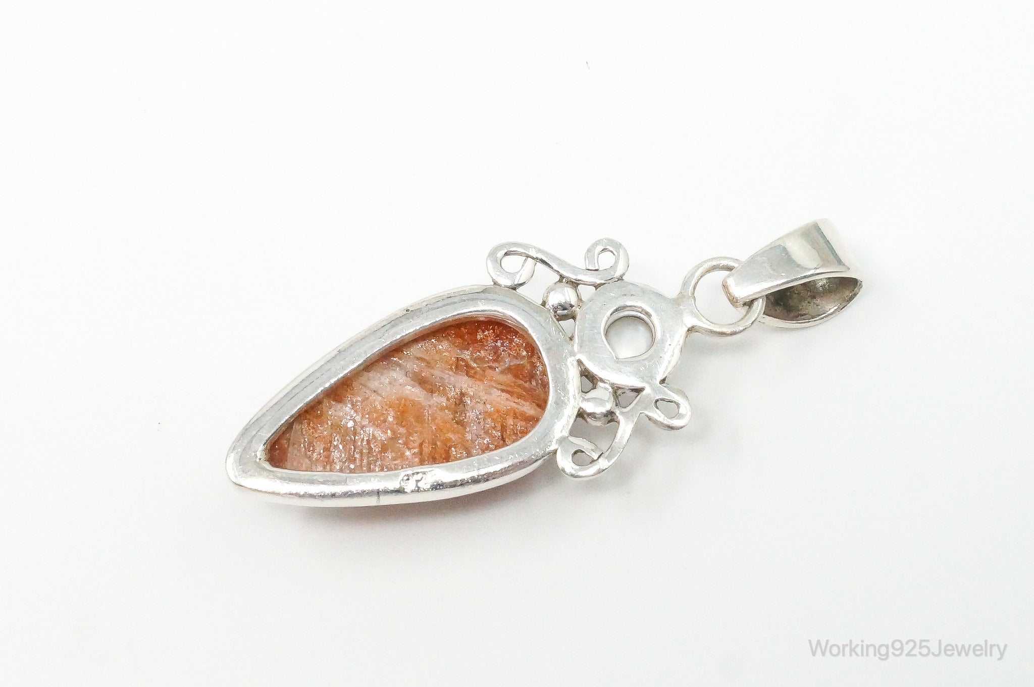 Large Vintage Sunstone Pearl Sterling Silver Pendant