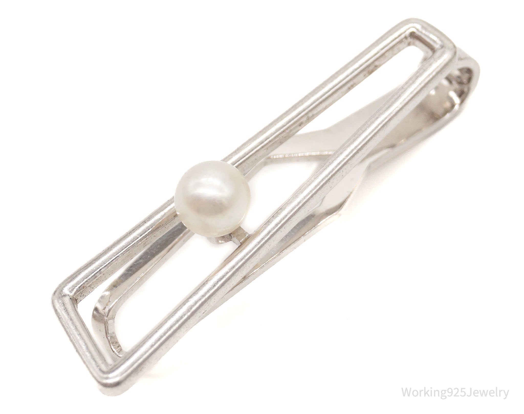 Rare Vintage Authentic Designer Mikimoto Pearl Silver Clip