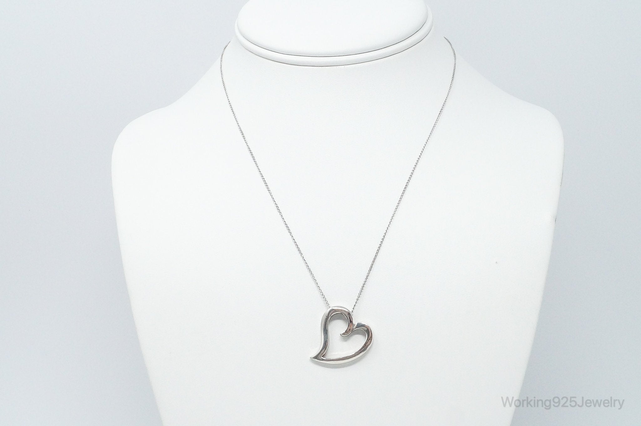 Vintage Designer Sol Kass Open Heart Sterling Silver Necklace