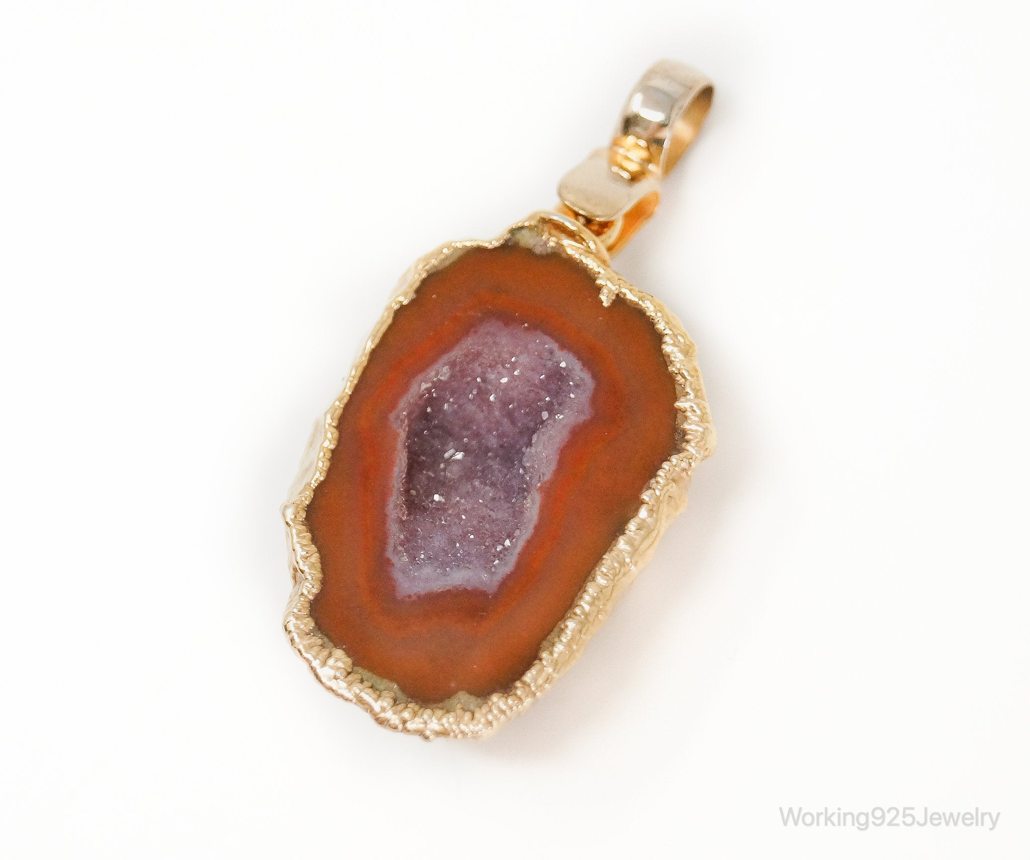 Vintage Druzy Agate Geode Gold Vermeil Sterling Silver Necklace Pendant