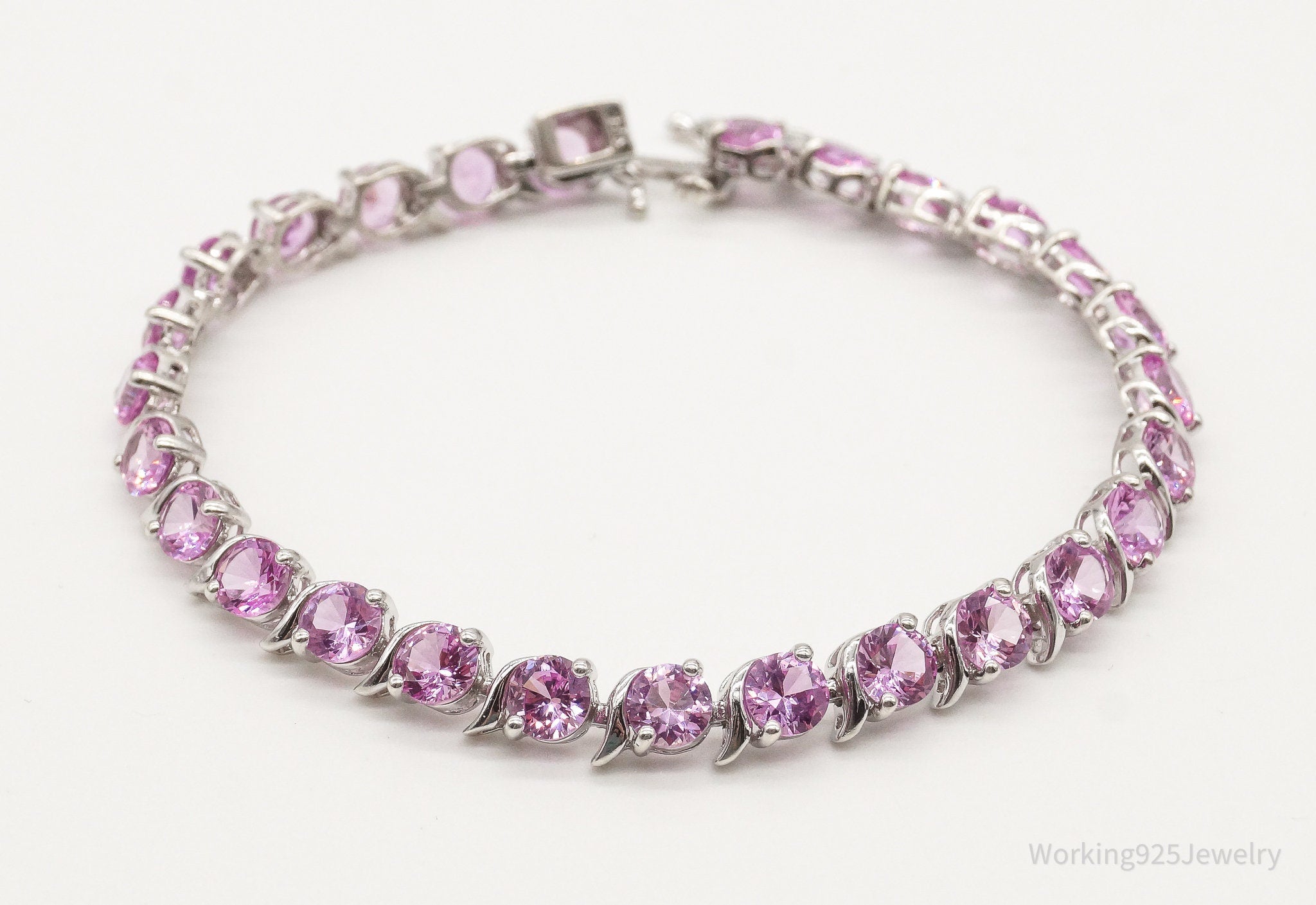 Designer EMA Pink Cubic Zirconia Sterling Silver Tennis Bracelet