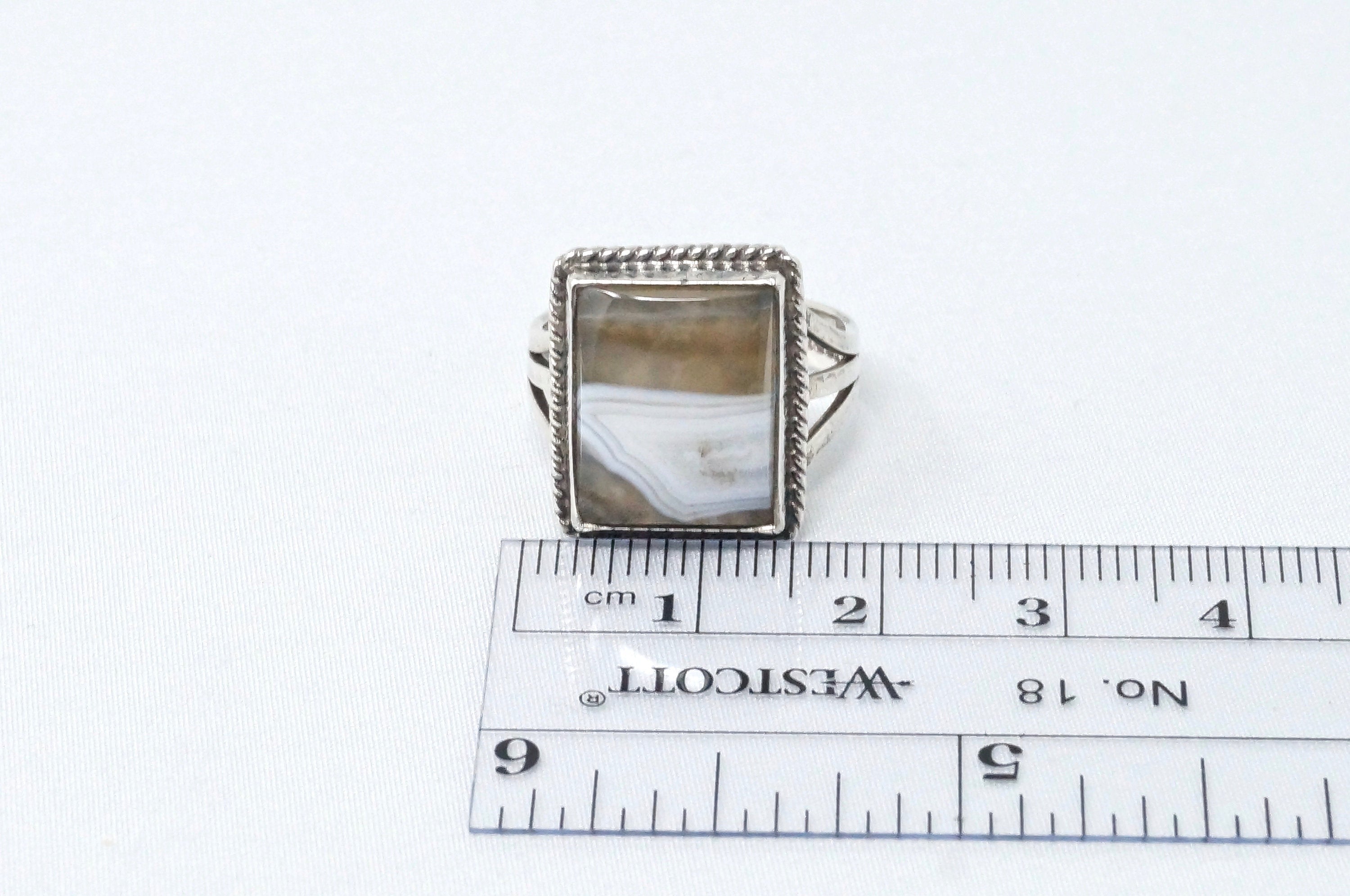 Vintage Brown Lace Agate Cable Design Southwestern Sterling Silver Ring Size 6.5