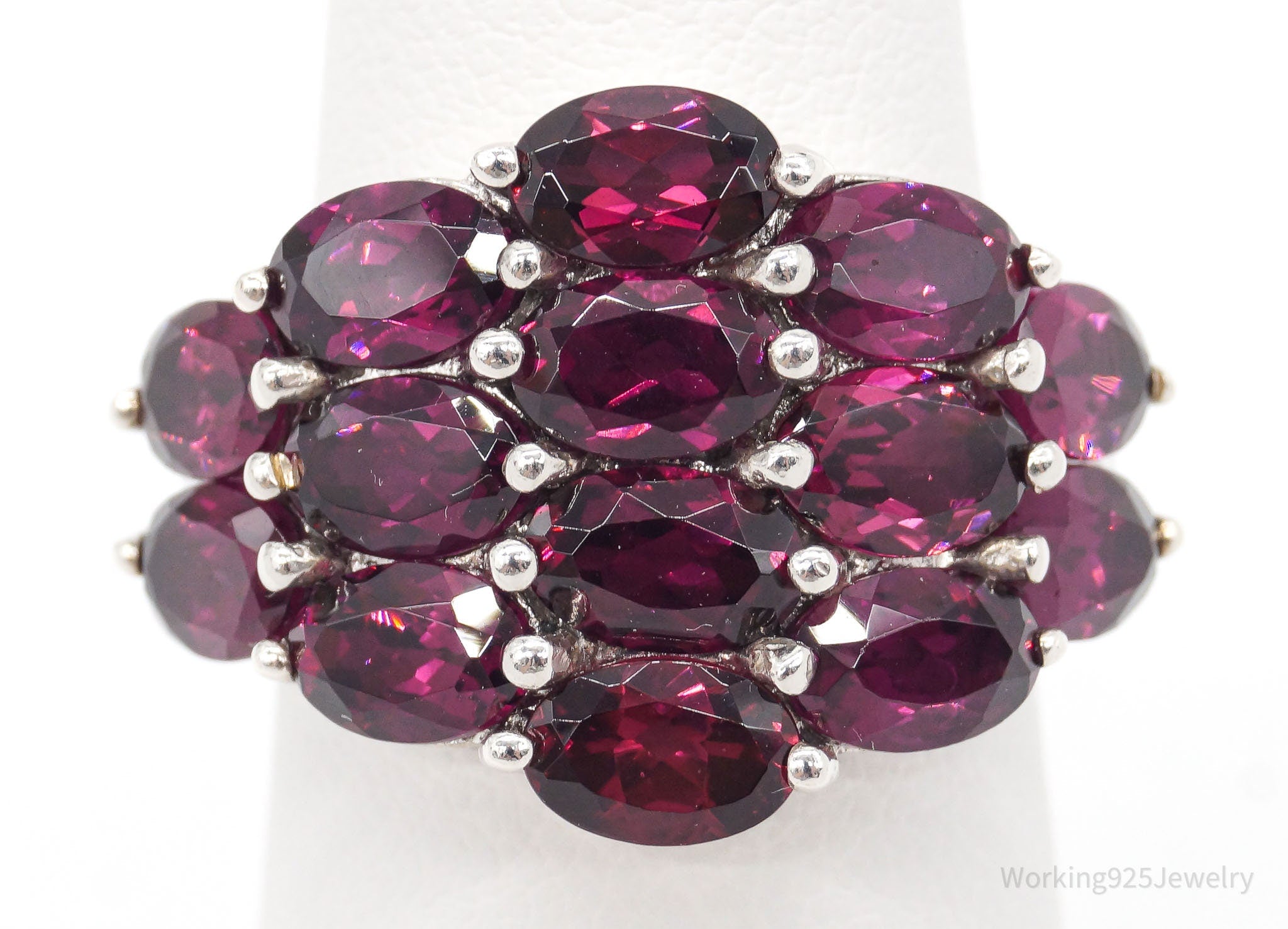 Designer TJ Rhodolite Garnet Rhodium Over Sterling Silver Ring - Size 6.75