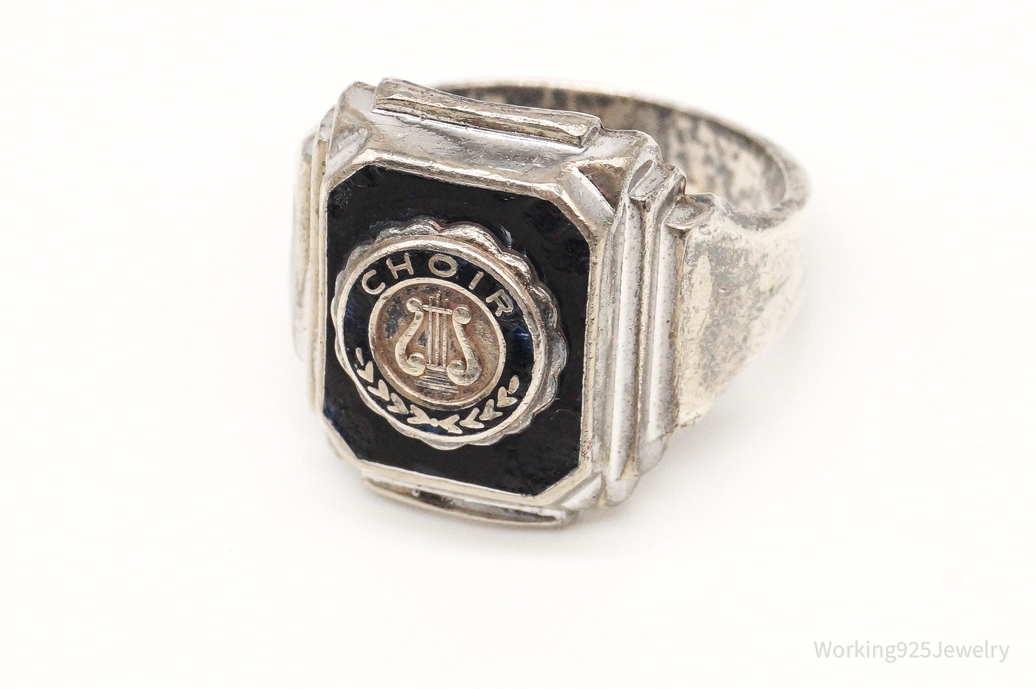 Antique Choir Black Onyx Silver Ring - Size 9.25