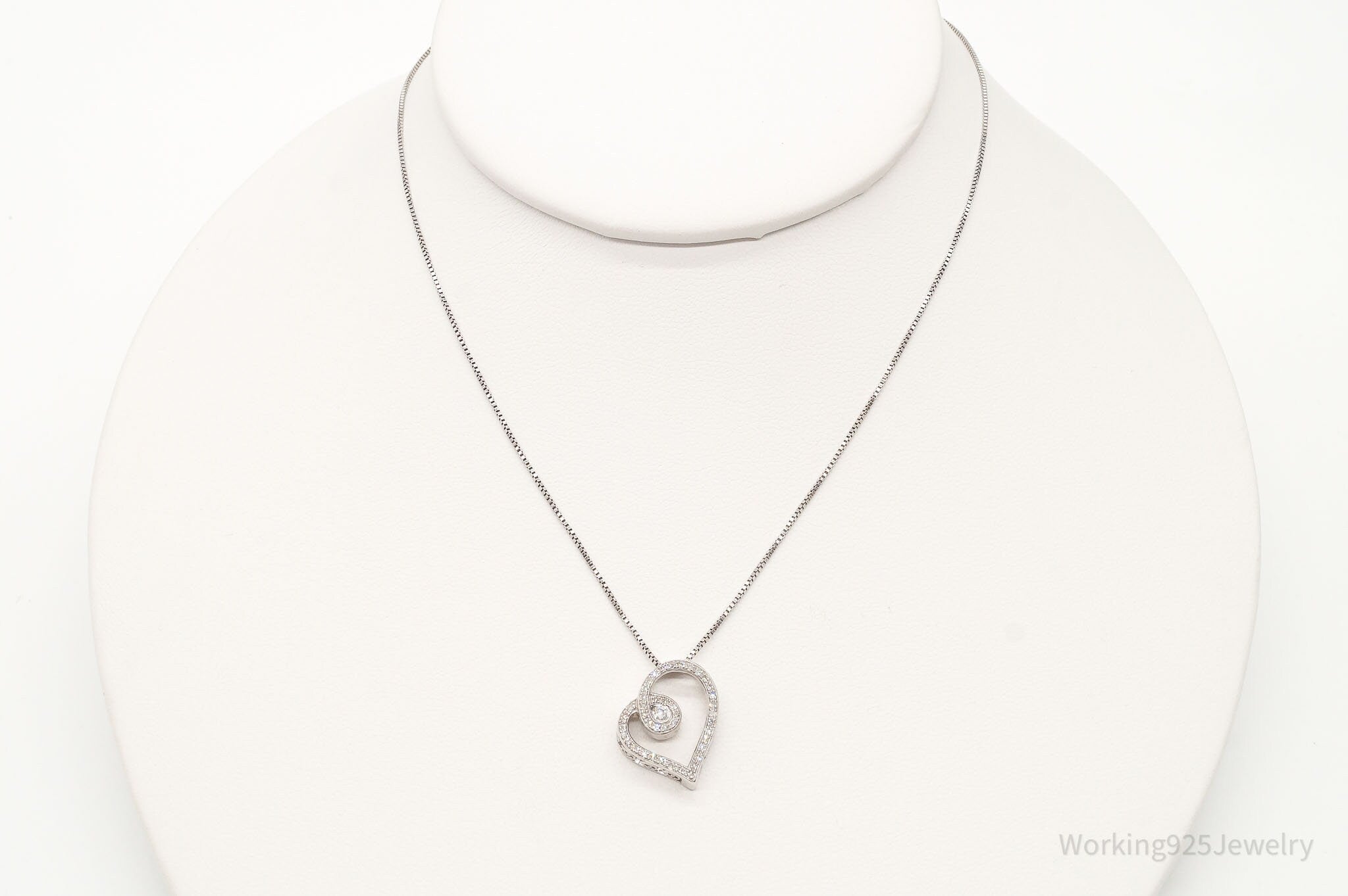 Vintage Diamond Heart Sterling Silver Necklace