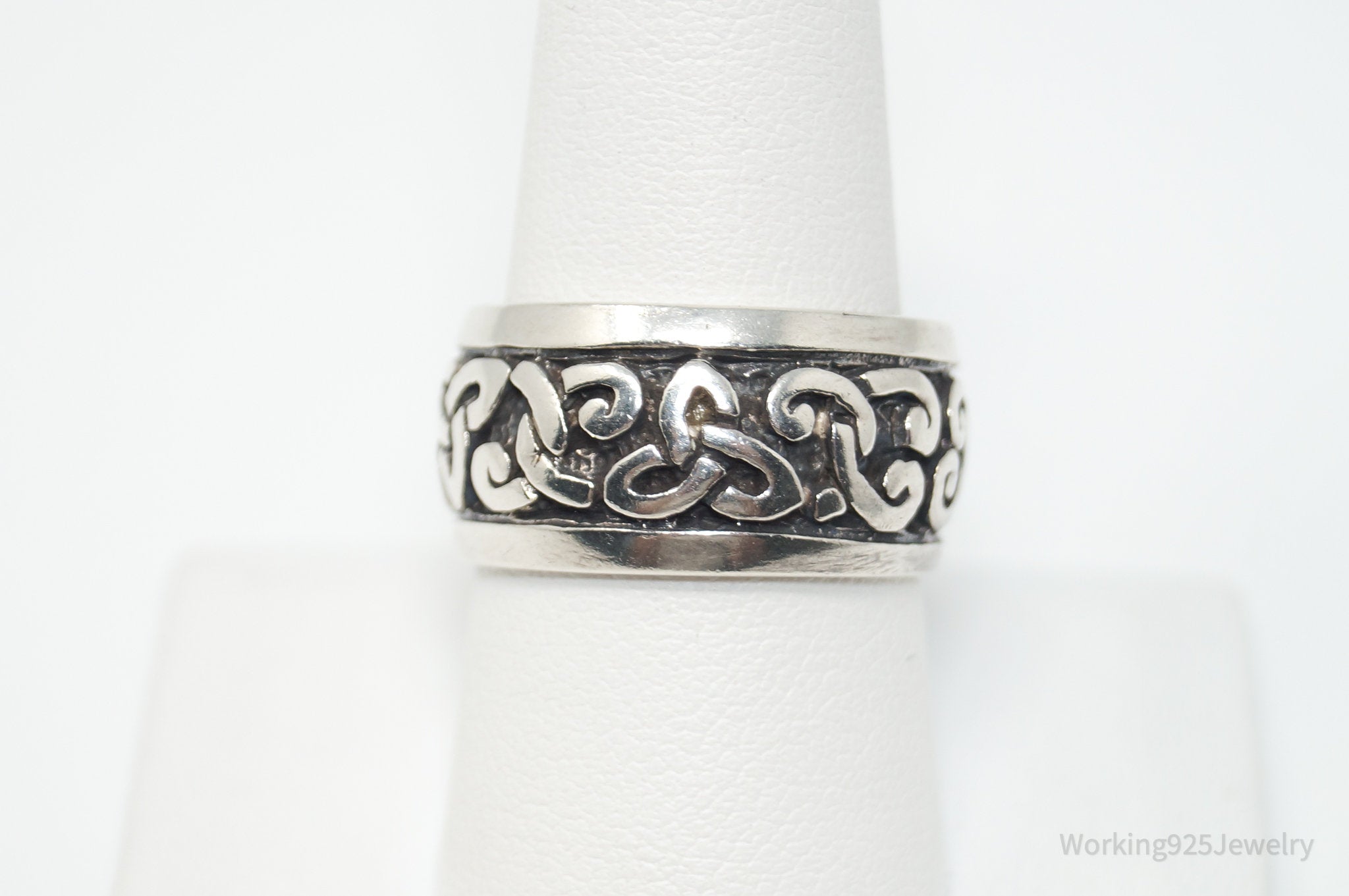 Vintage Celtic Design Sterling Silver Band Ring - Sz 9.75