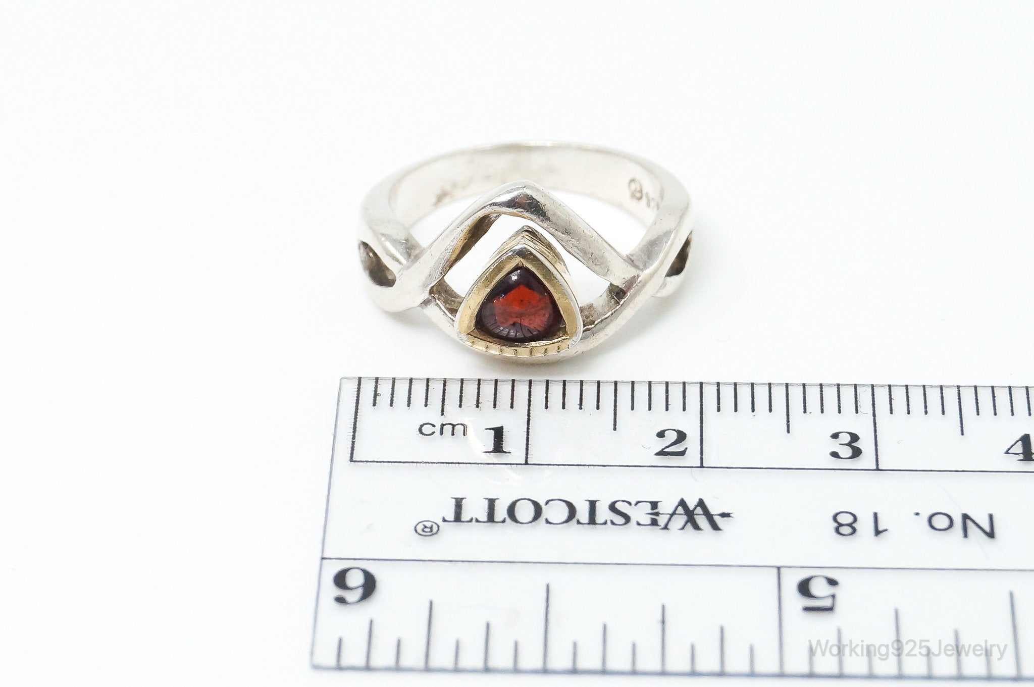 Vintage Art Deco Garnet Gold Vermeil Sterling Silver Ring - Size 5.75