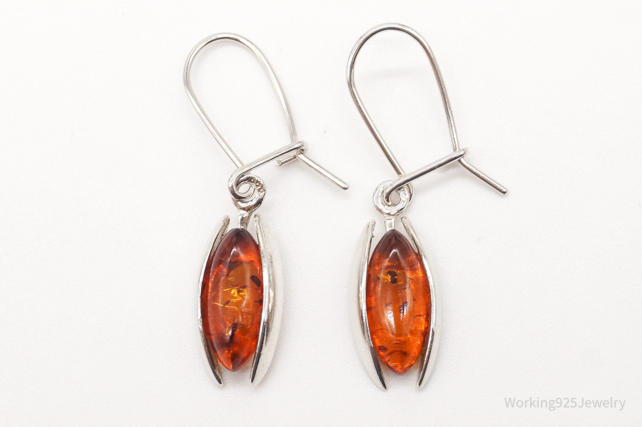 Vintage Amber Modernist Silver Earrings