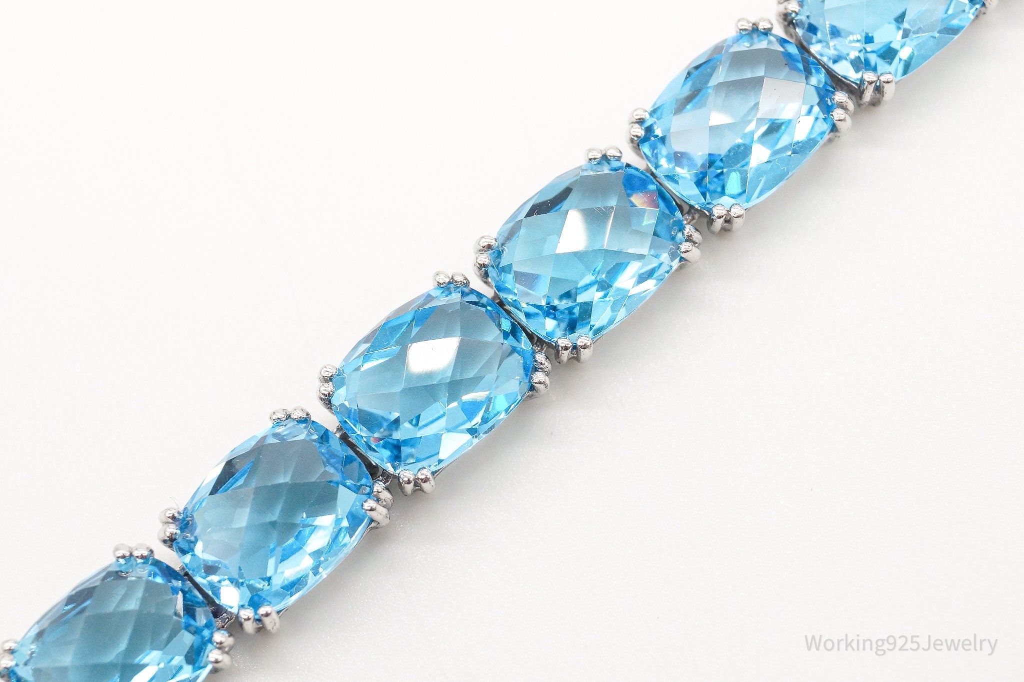 Vintage Designer Blue Topaz Sterling Silver Tennis Bracelet