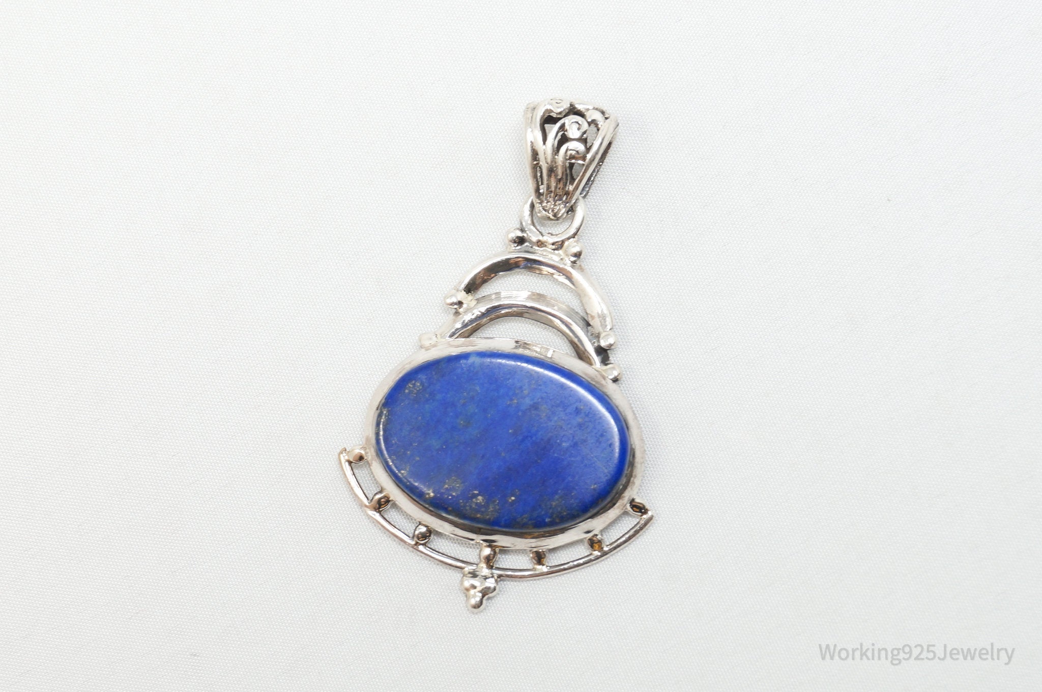 Vintage Art Deco Blue Lapis Lazuli Sterling Silver Necklace Pendant