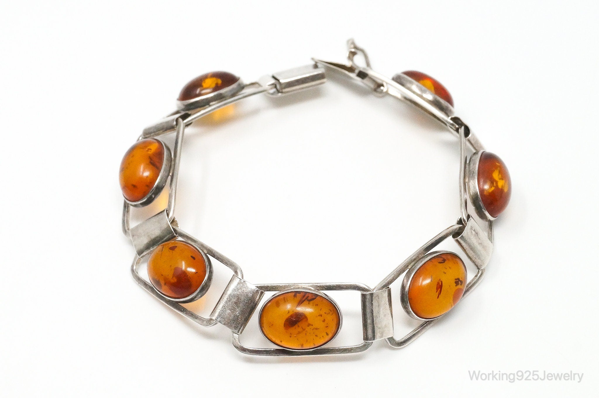 Vintage Graciana Baltic Amber Modernist Sterling Silver Bracelet