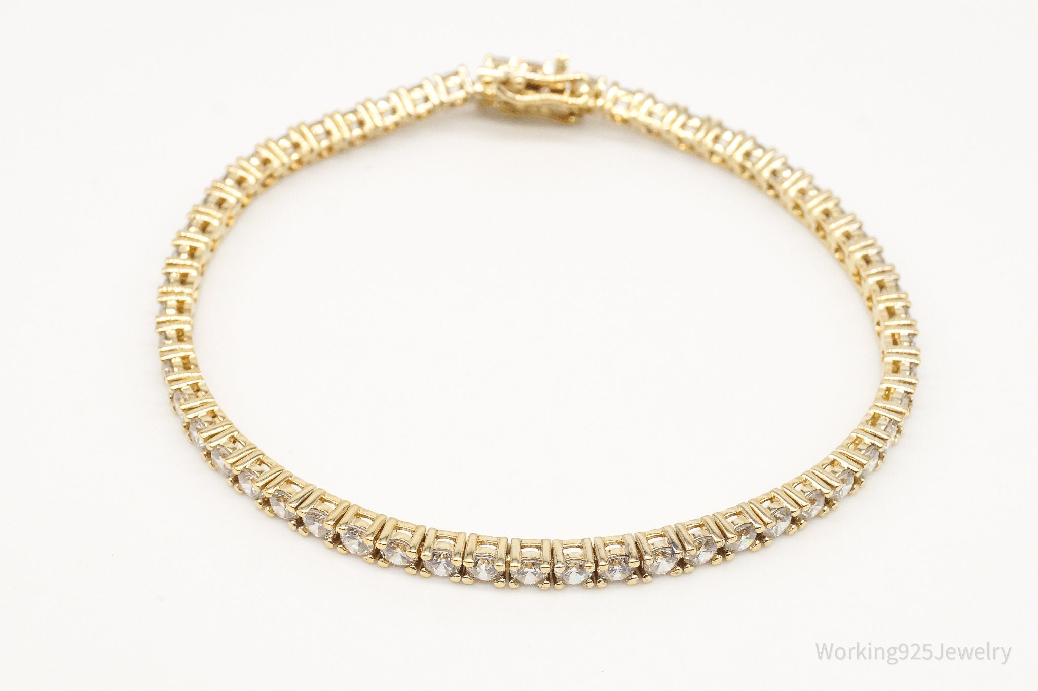 Vintage Cubic Zirconia Gold Vermeil Sterling Silver Tennis Bracelet