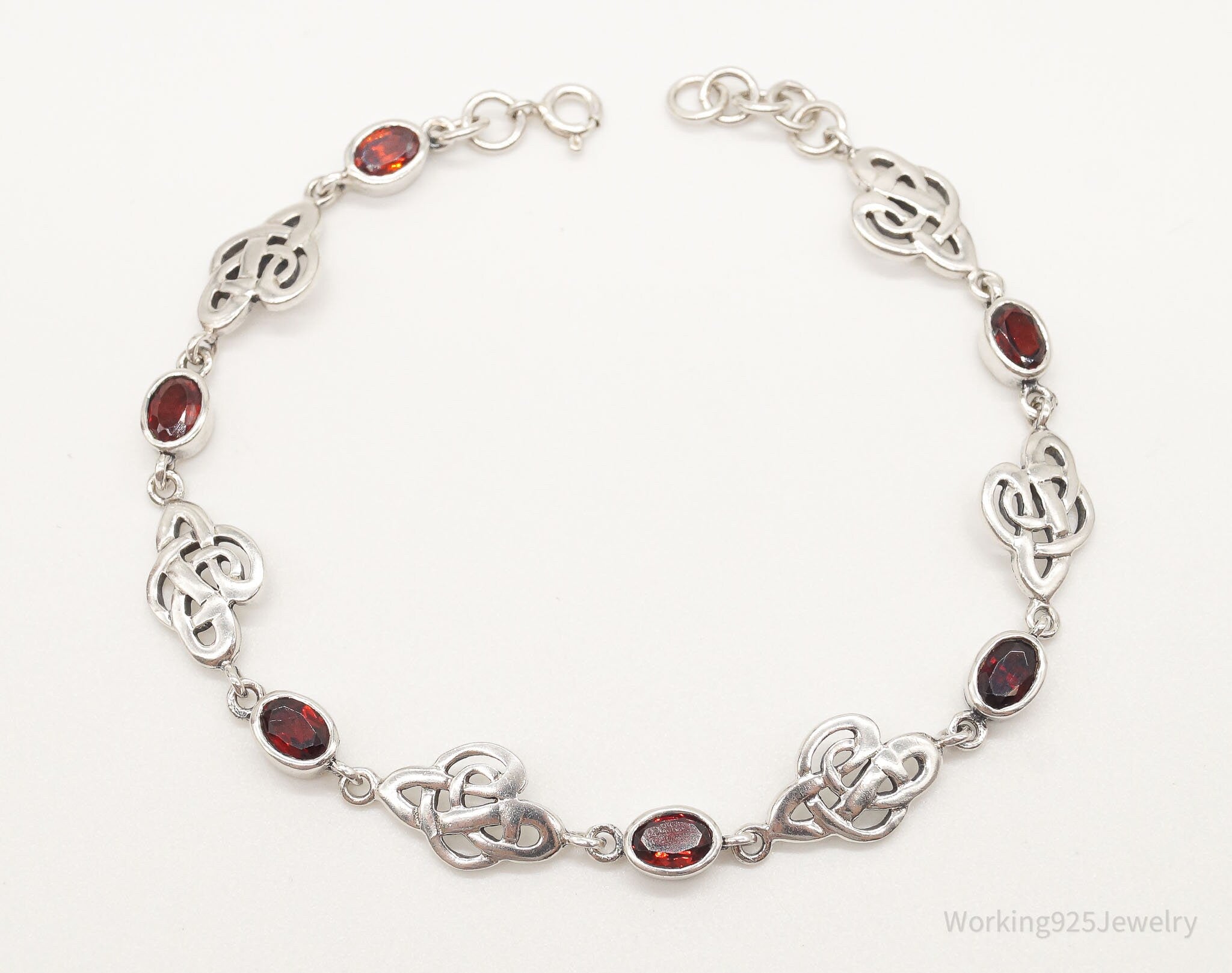 Vintage Garnet Celtic Knot Sterling Silver Bracelet