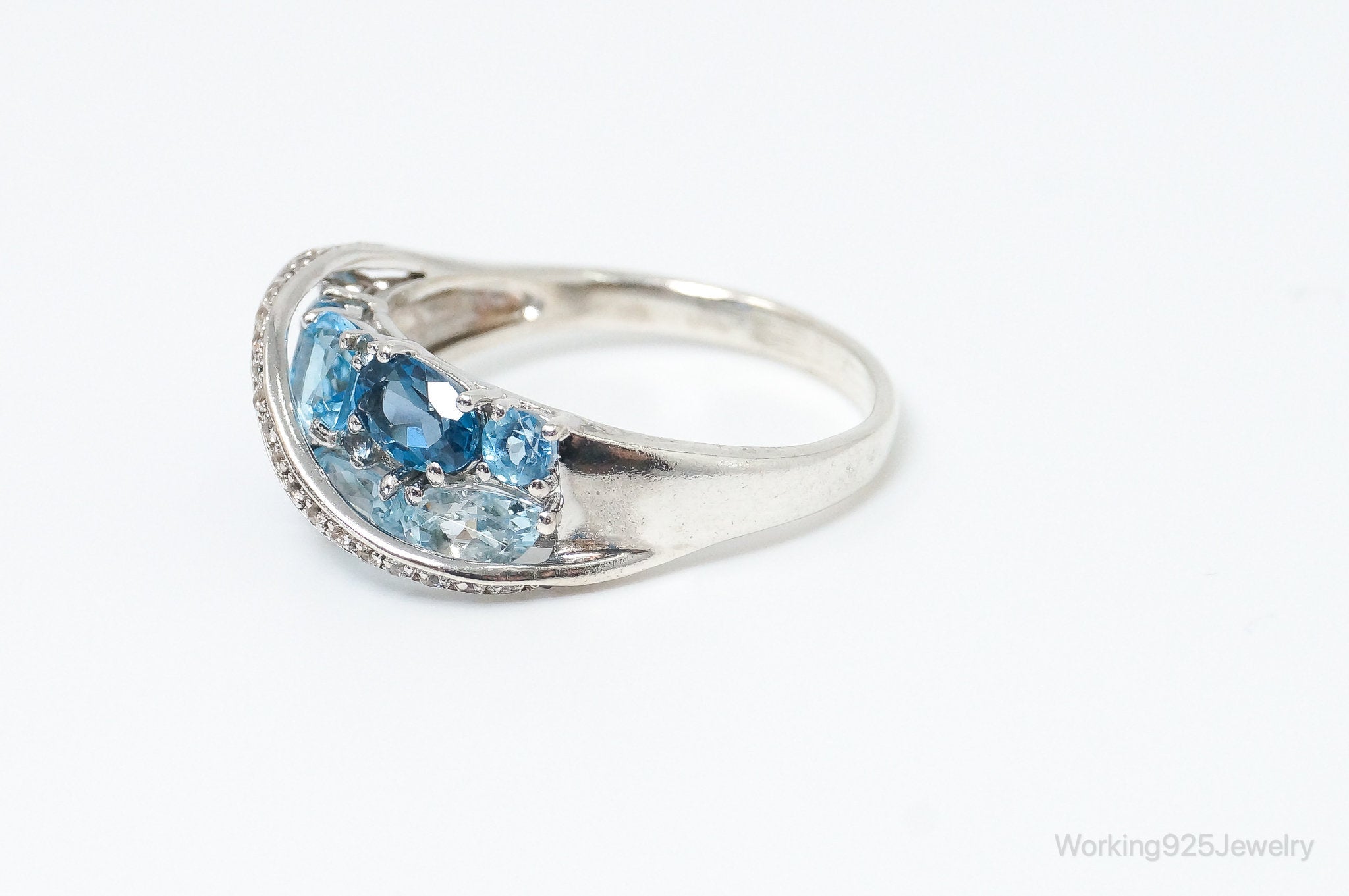 Vintage Blue Topaz Cubic Zirconia Sterling Silver Ring - SZ 10.75