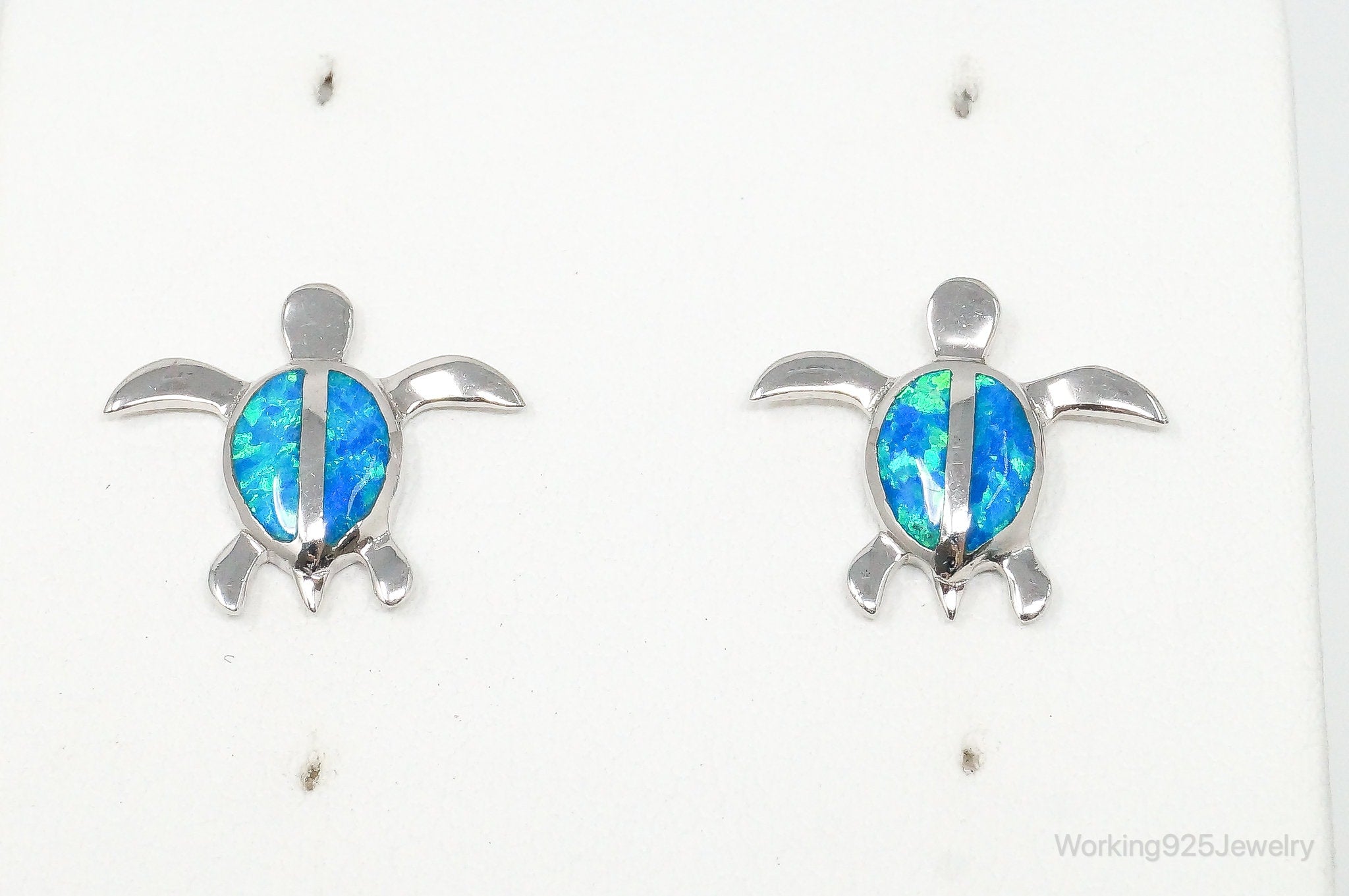 Vintage Blue Opal Sea Turtles Sterling Silver Earrings