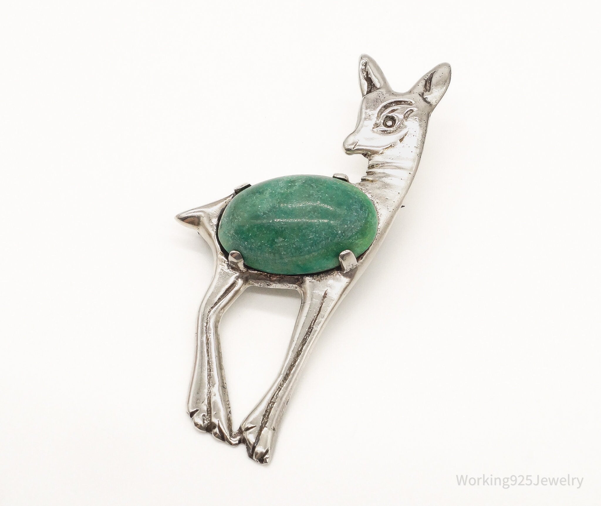 Mid Century Vintage Mexico Modernist Deer Fawn Turquoise Silver Brooch