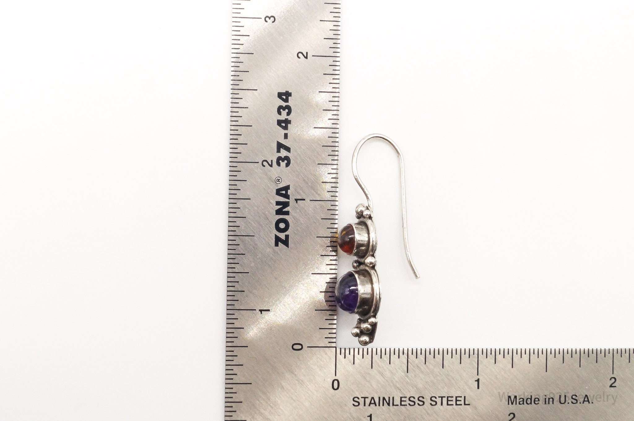 Vintage Amethyst Amber Sterling Silver Earrings