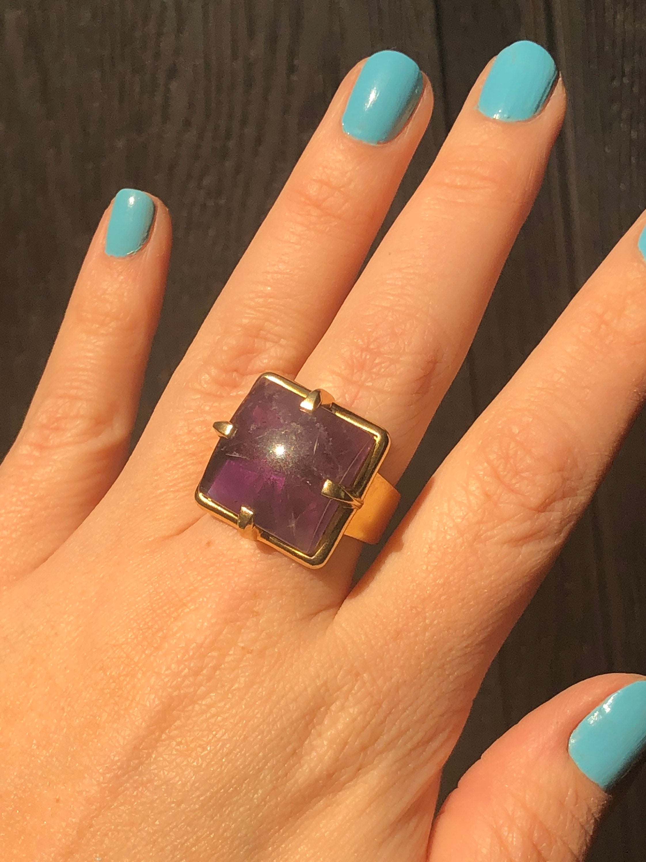 Vintage Designer Baluba Amethyst Gold Vermeil Sterling Silver Ring - Sz 7.5