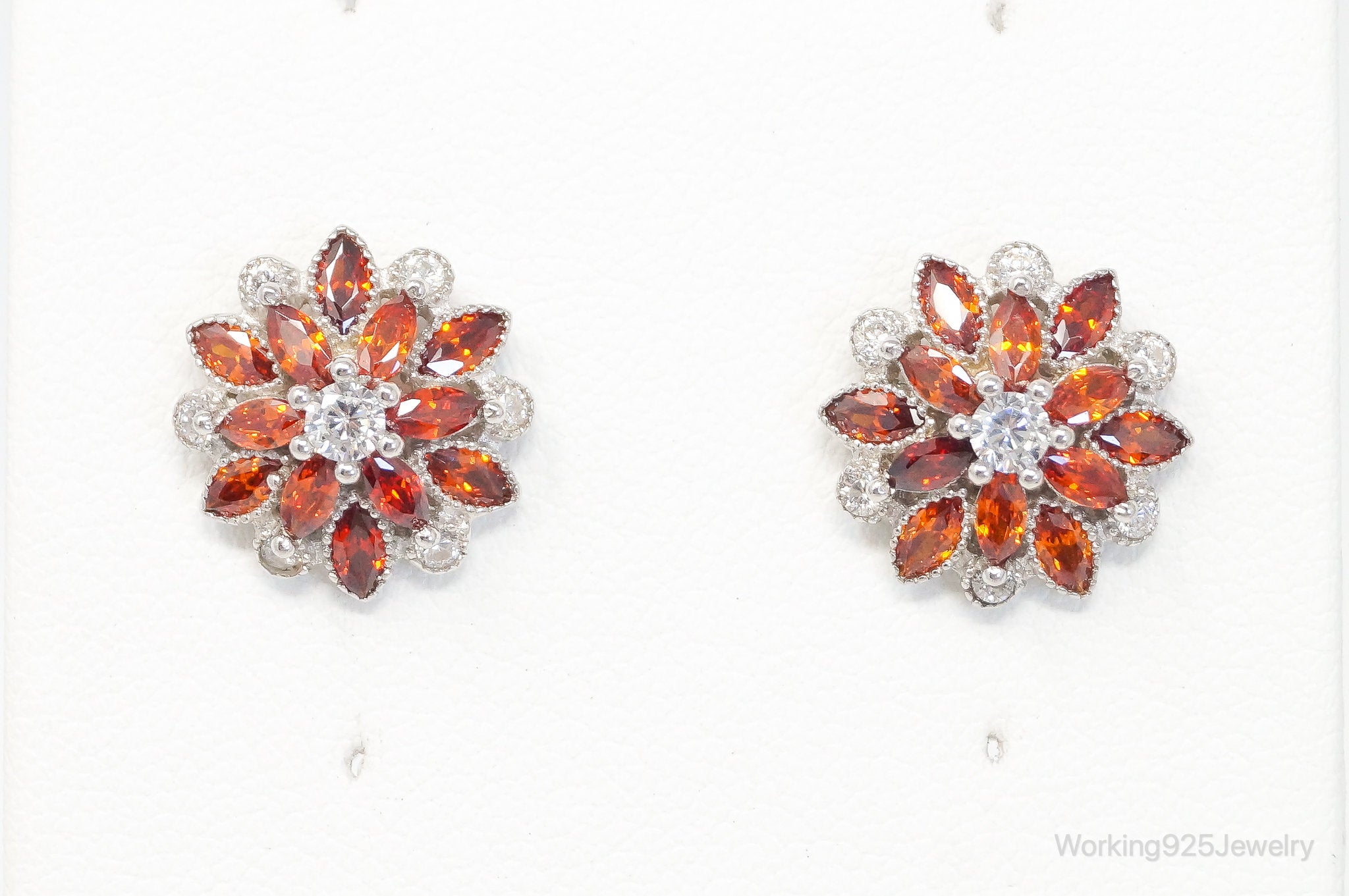 Orange Sapphire Cubic Zirconia Sterling Silver Stud Post Earrings