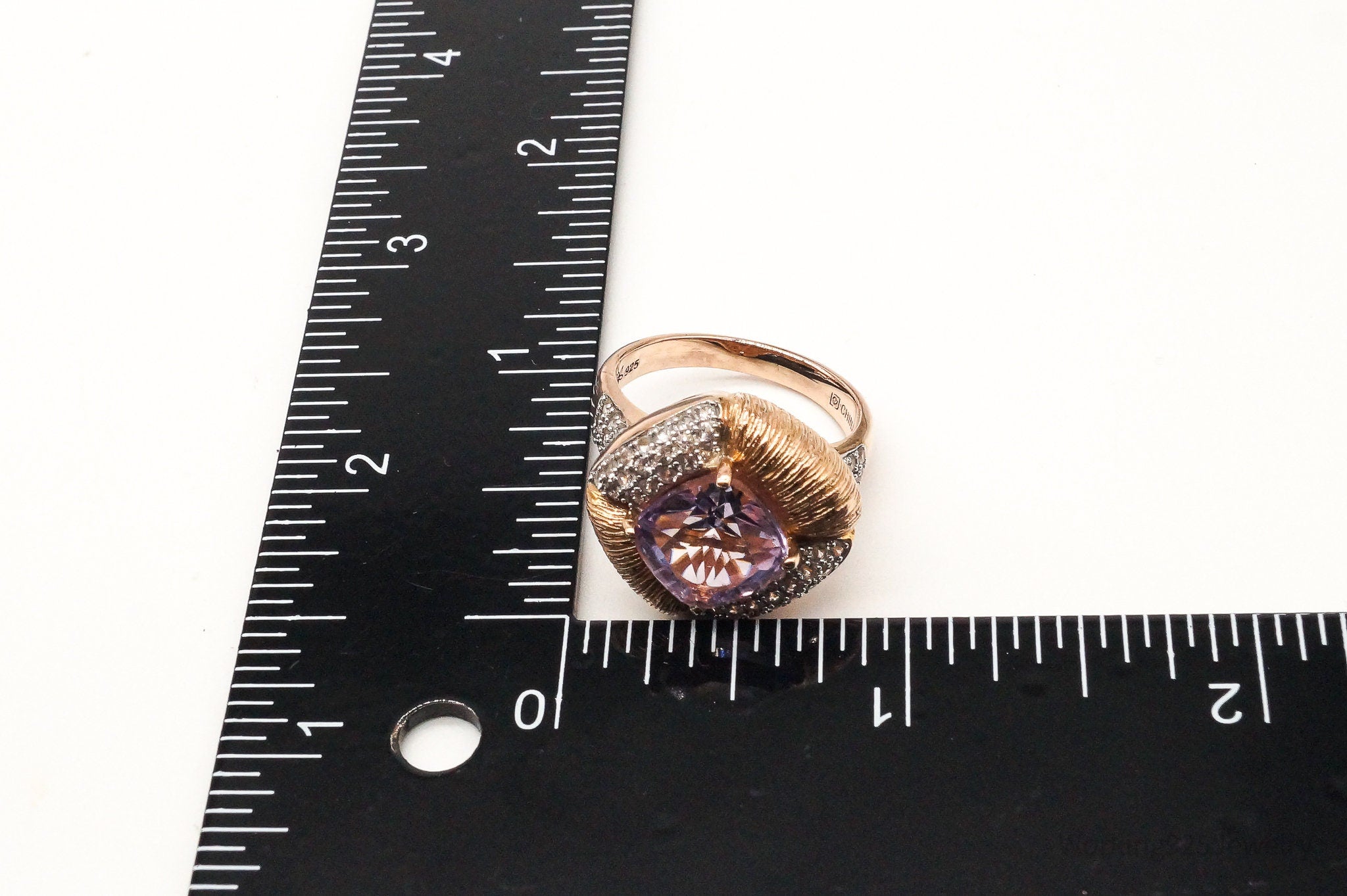 Vintage Amethyst Cubic Zirconia Rose Gold Vermeil Sterling Silver Ring SZ 9